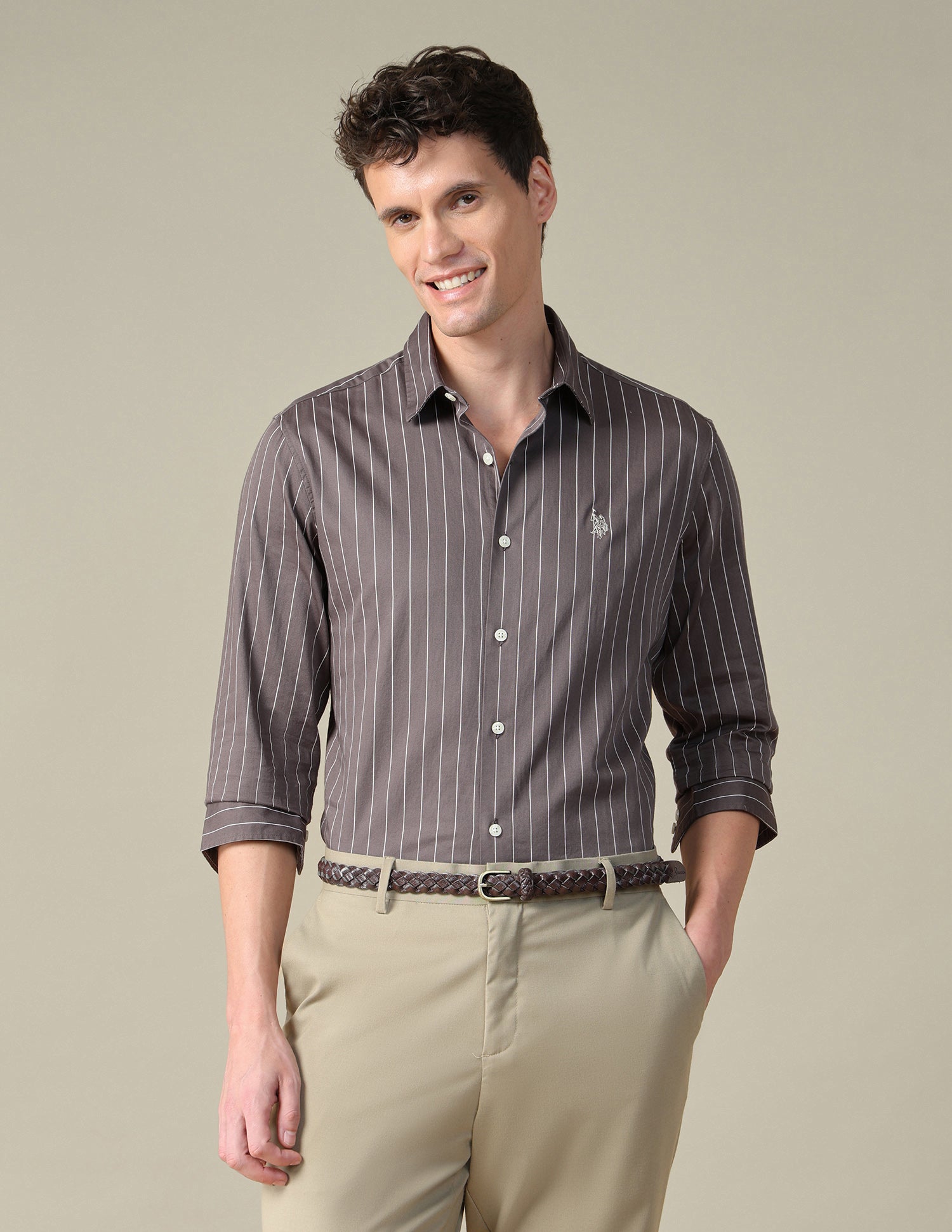Tailored Fit Vertical Striped Shirt Grey - U.S. Polo Assn. India | Large