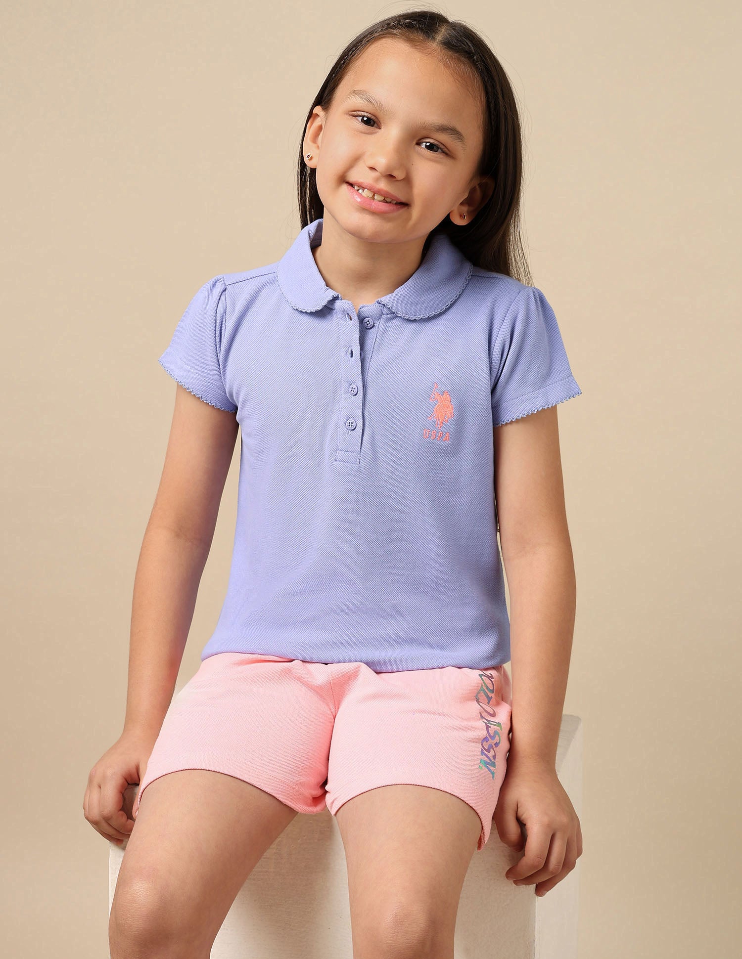 Girls Solid Cotton Polo Shirt Light Purple - U.S. POLO ASSN. | Large