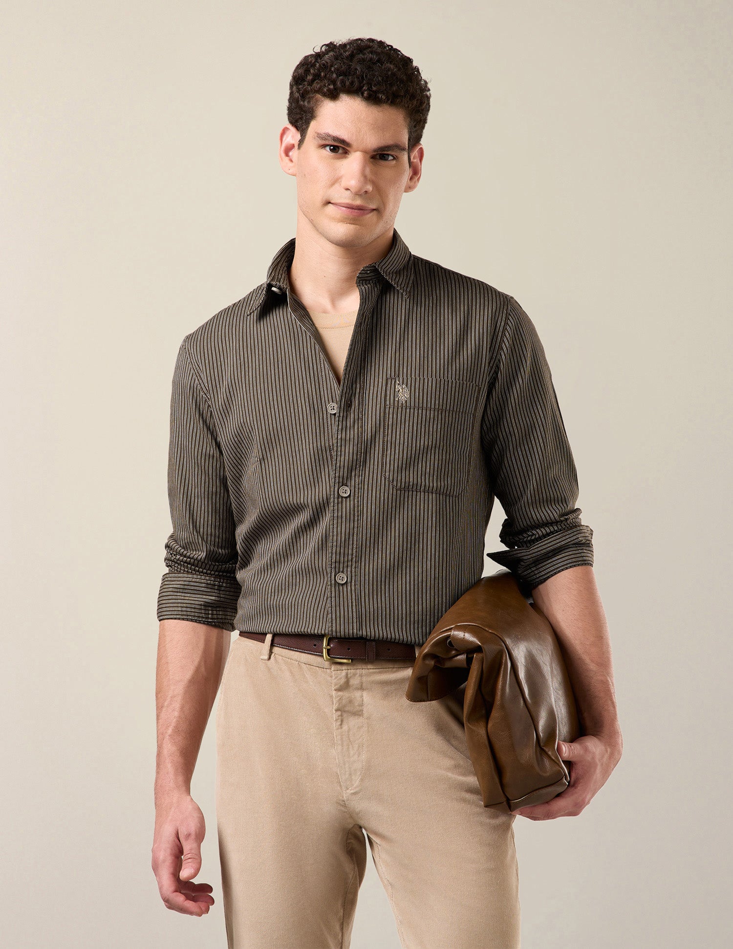 Vertical Striped Twill Shirt Brown - U.S. Polo Assn. India | Large