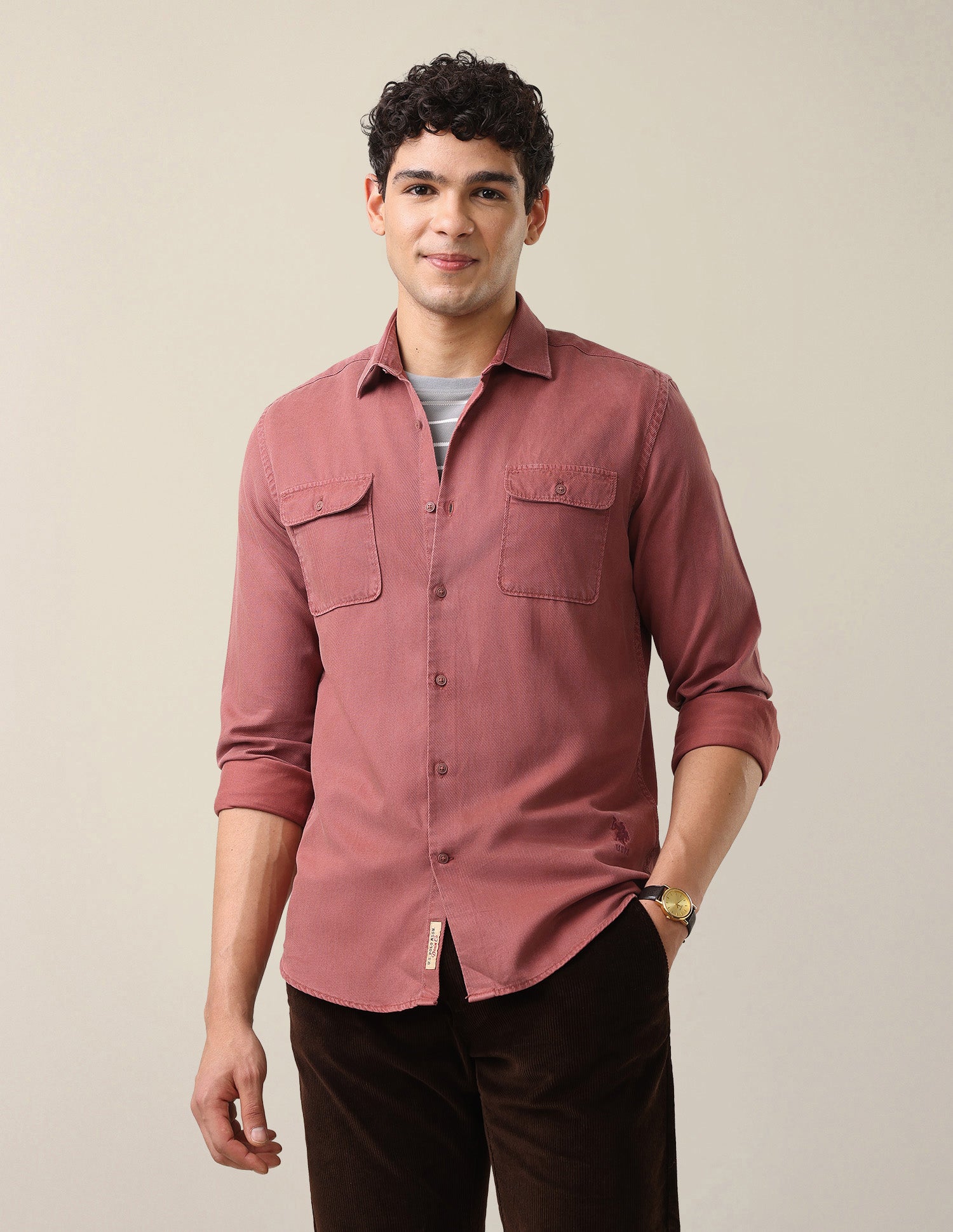 Solid Regular Fit Shirt Rust - U.S. Polo Assn. India | Large