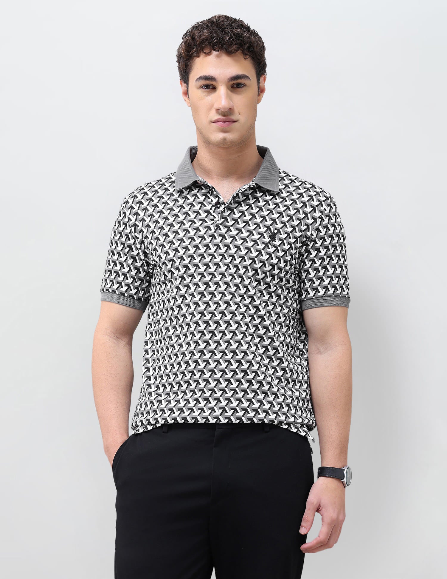 Geometric Printed Slim Fit Polo Shirt
