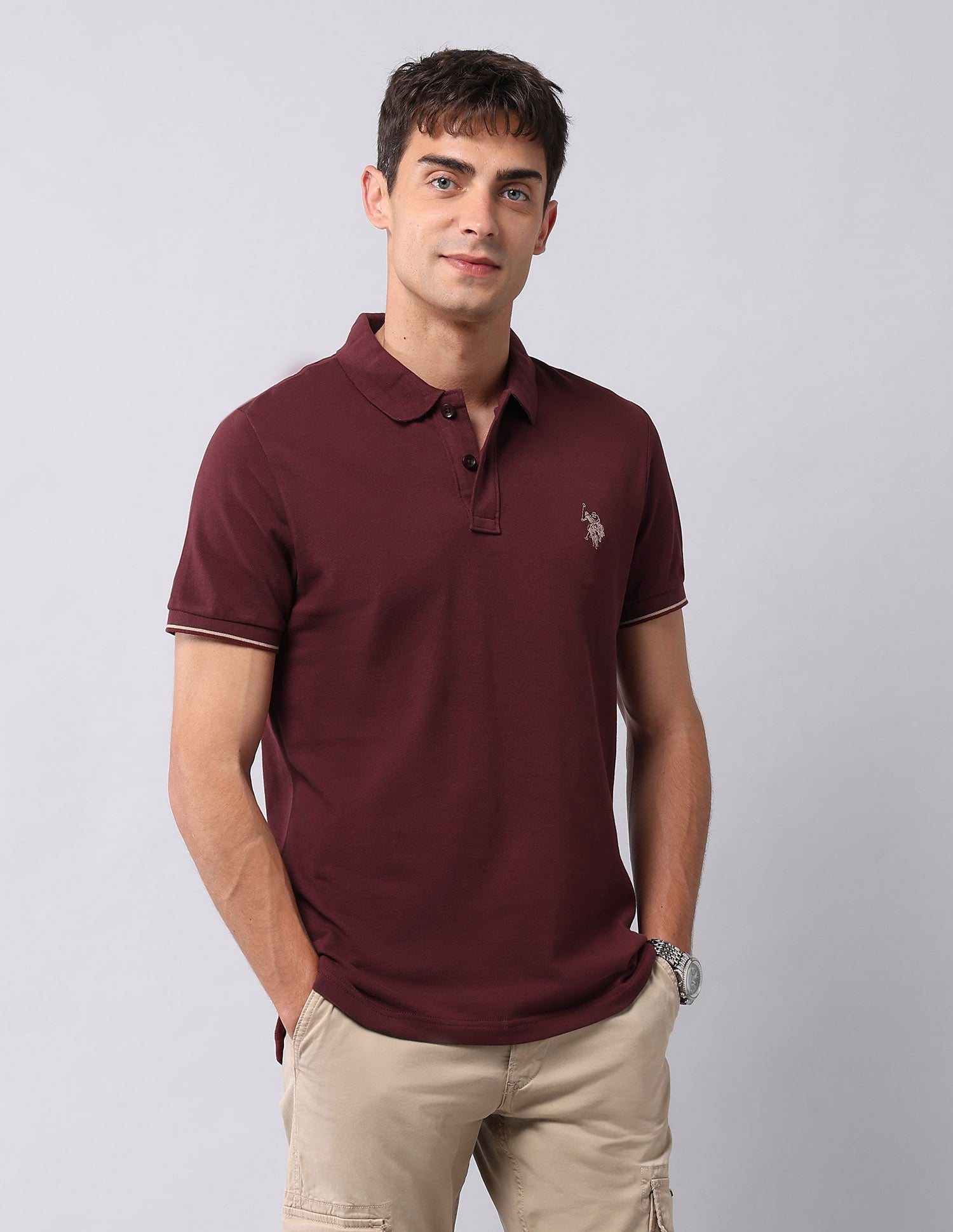 Muscle Fit Pure Cotton Polo Shirt Maroon - U.S. Polo Assn. India | Large