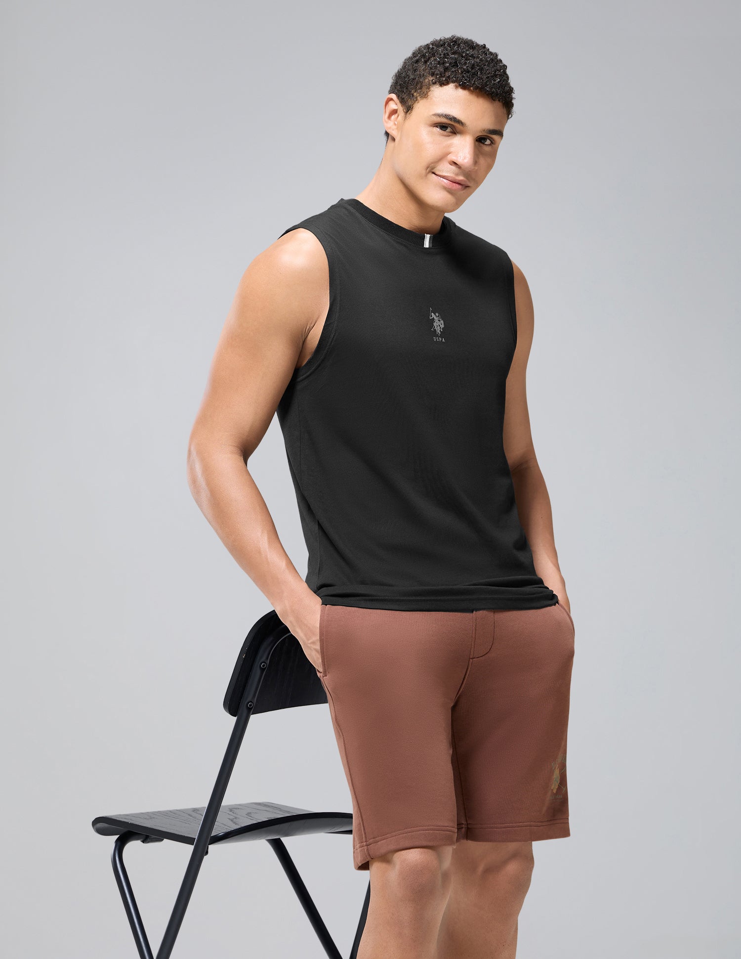 Pure Cotton Breathable OEV12 Gym Vest Black - U.S. Polo Assn. India | Large