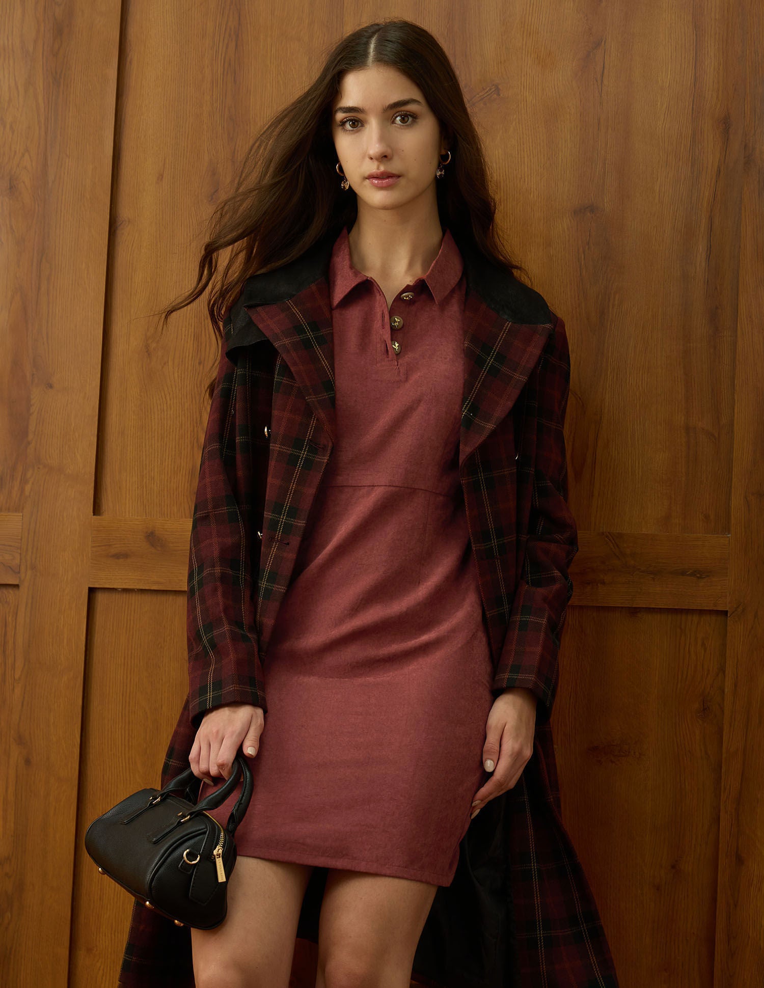 Textured Polo Collar Mini Dress