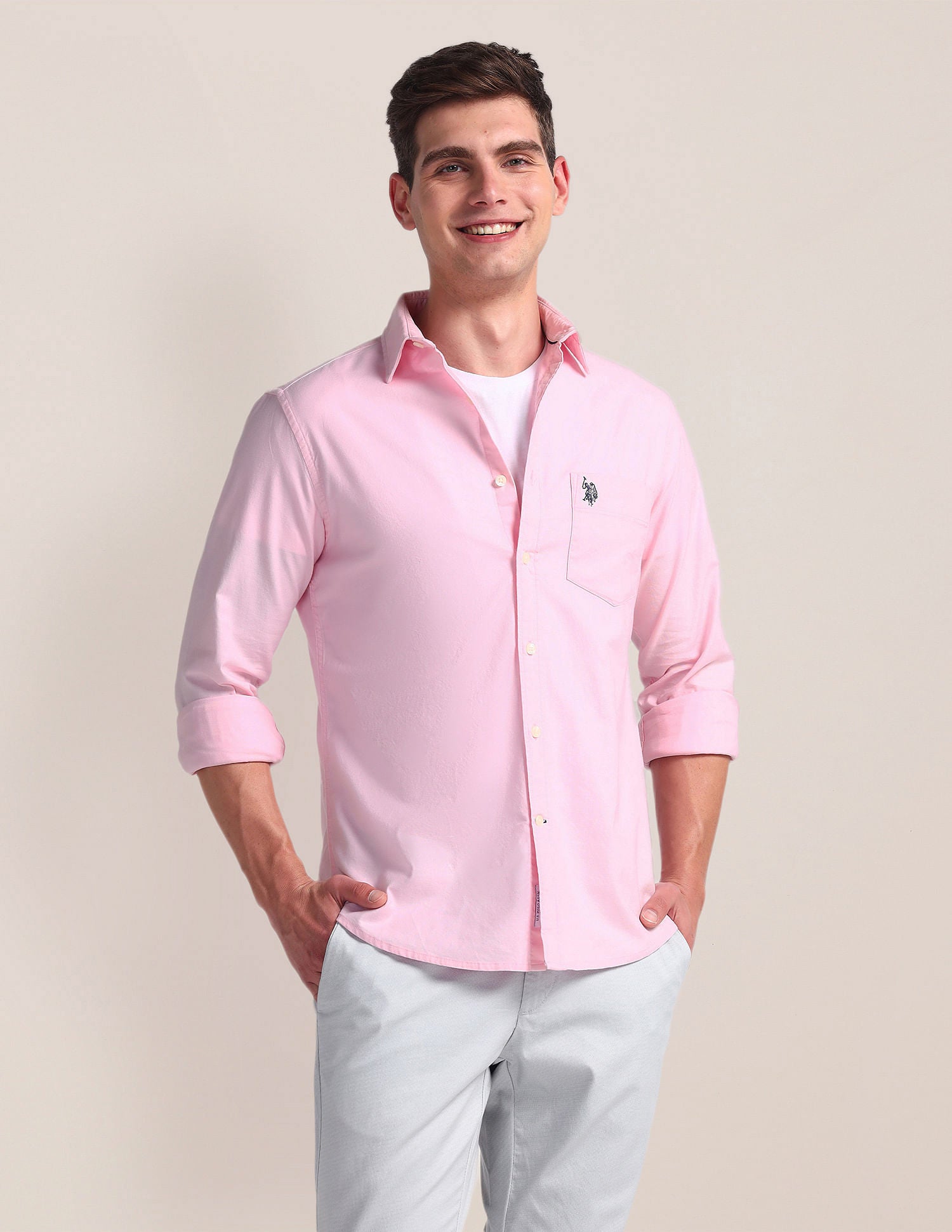 Solid Dobby Shirt Pink - U.S. Polo Assn. India | Large