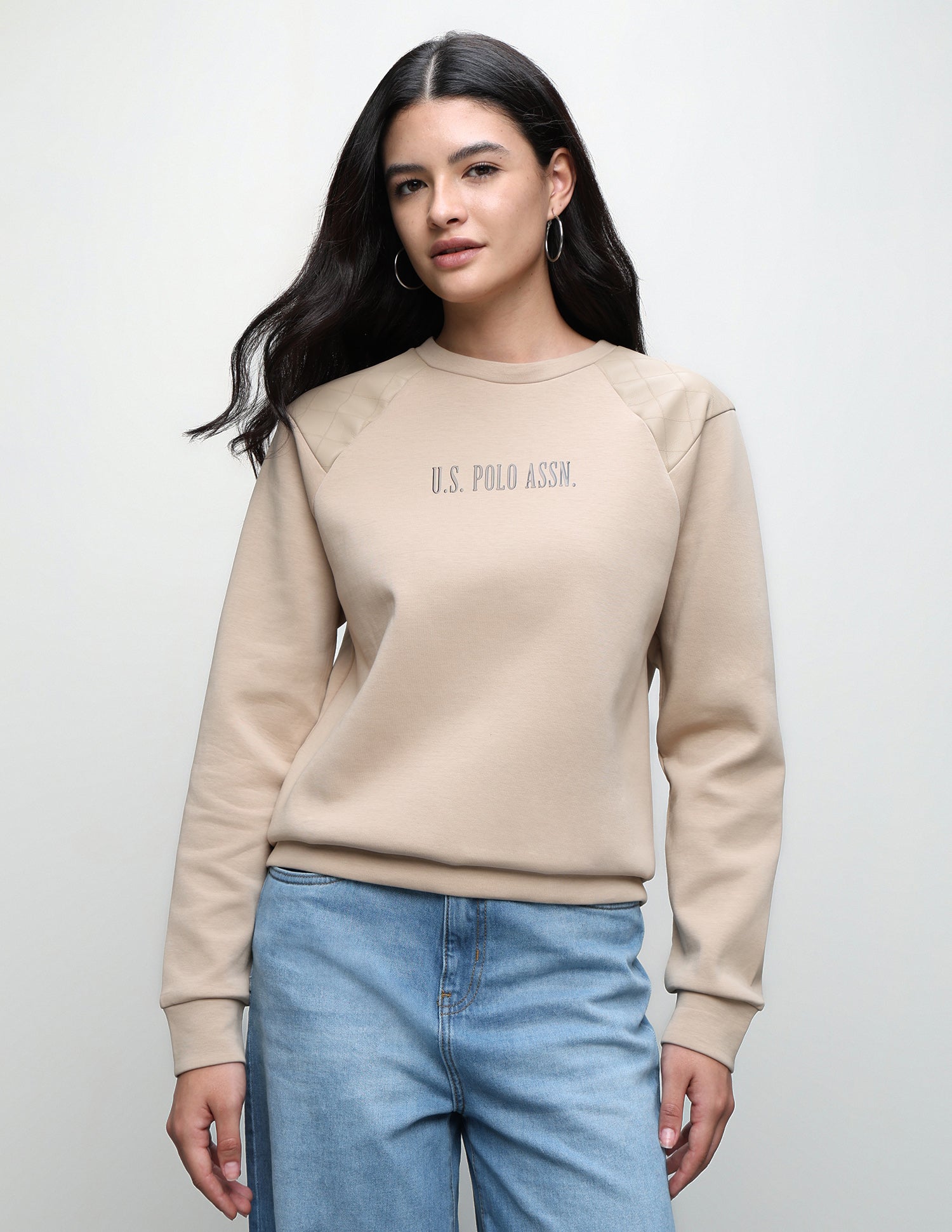 Brand Printed Oversized Fit Sweatshirt Beige - U.S. Polo Assn. India | Large