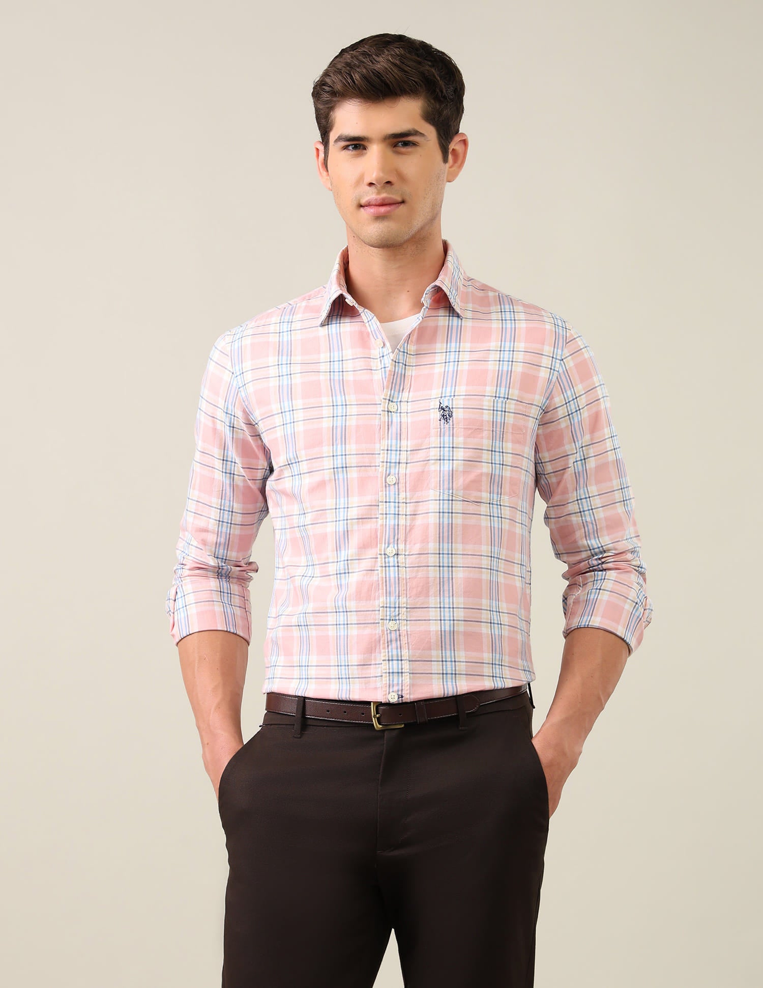 Twill Grid Tattersall Checked Shirt Orange - U.S. Polo Assn. India | Large