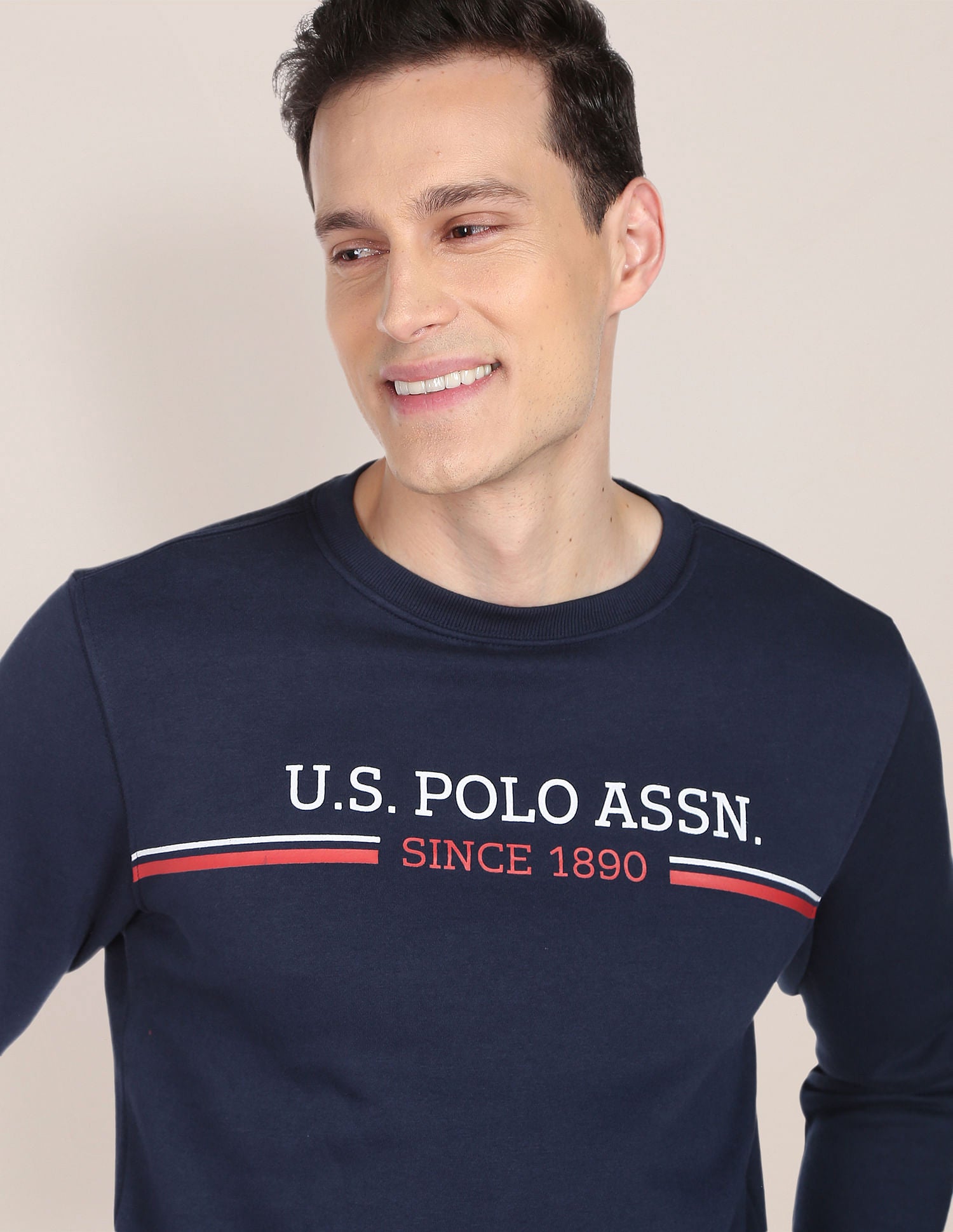 Crew Neck Printed Logo Sweatshirt Navy - U.S. POLO ASSN. | Large
