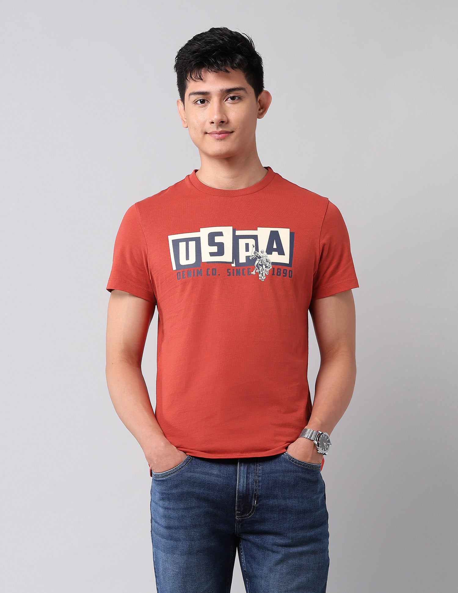Brand Printed Muscle Fit T-Shirt Red - U.S. Polo Assn. India | Large
