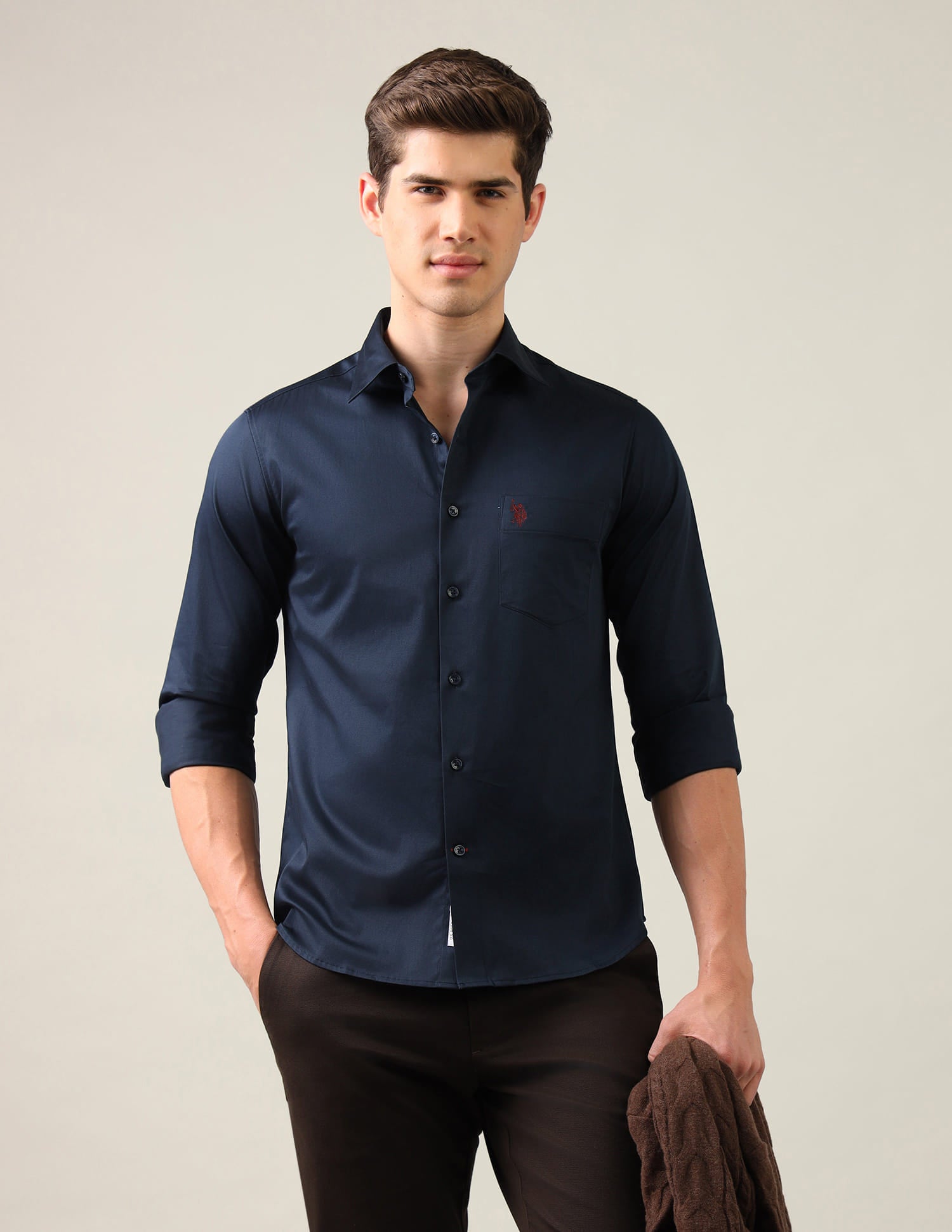 Tailored Fit Satin Shirt Blue - U.S. Polo Assn. India | Large