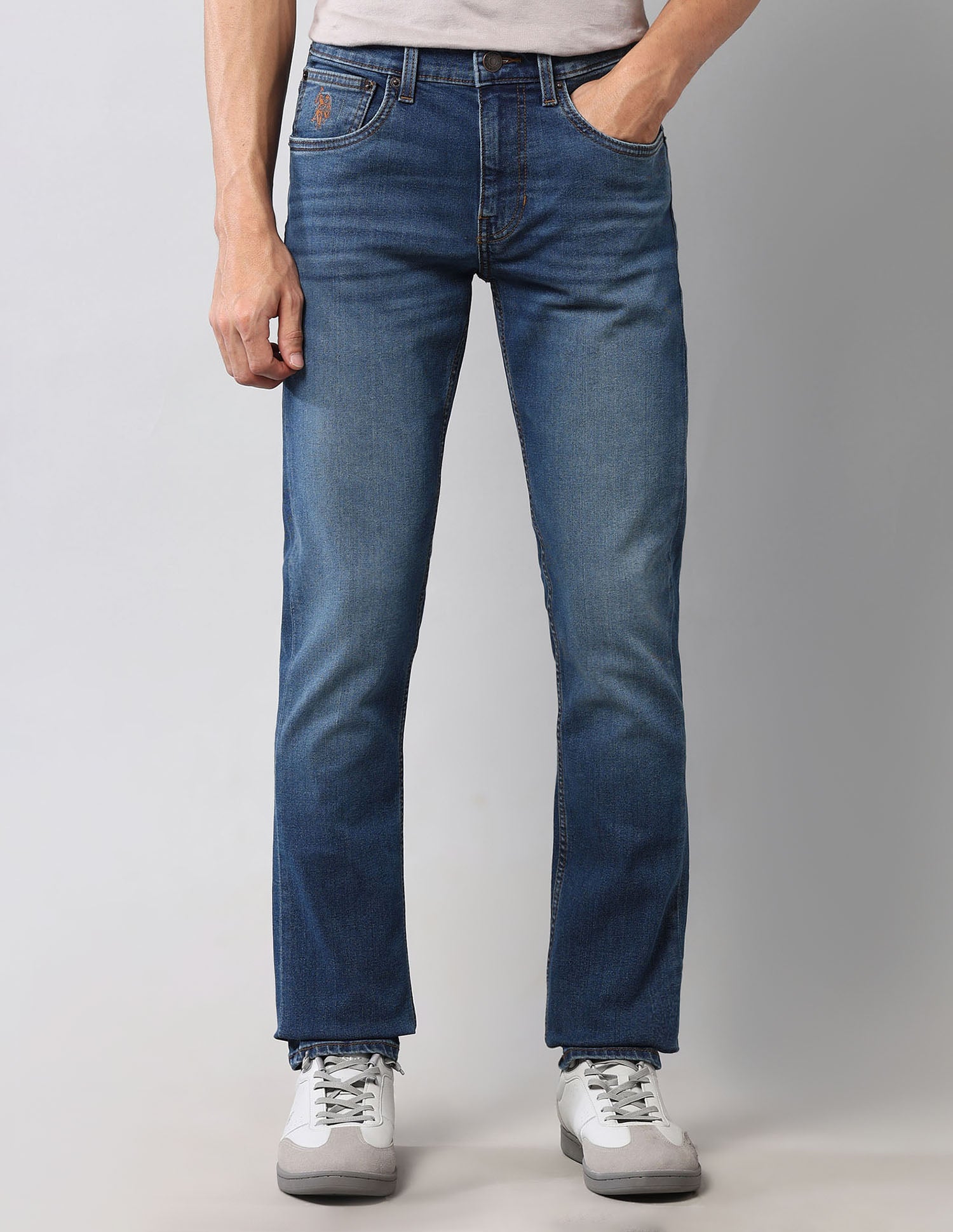 Regallo Skinny Fit Blue Vintage Jeans Medium Wash - U.S. Polo Assn. India | Large