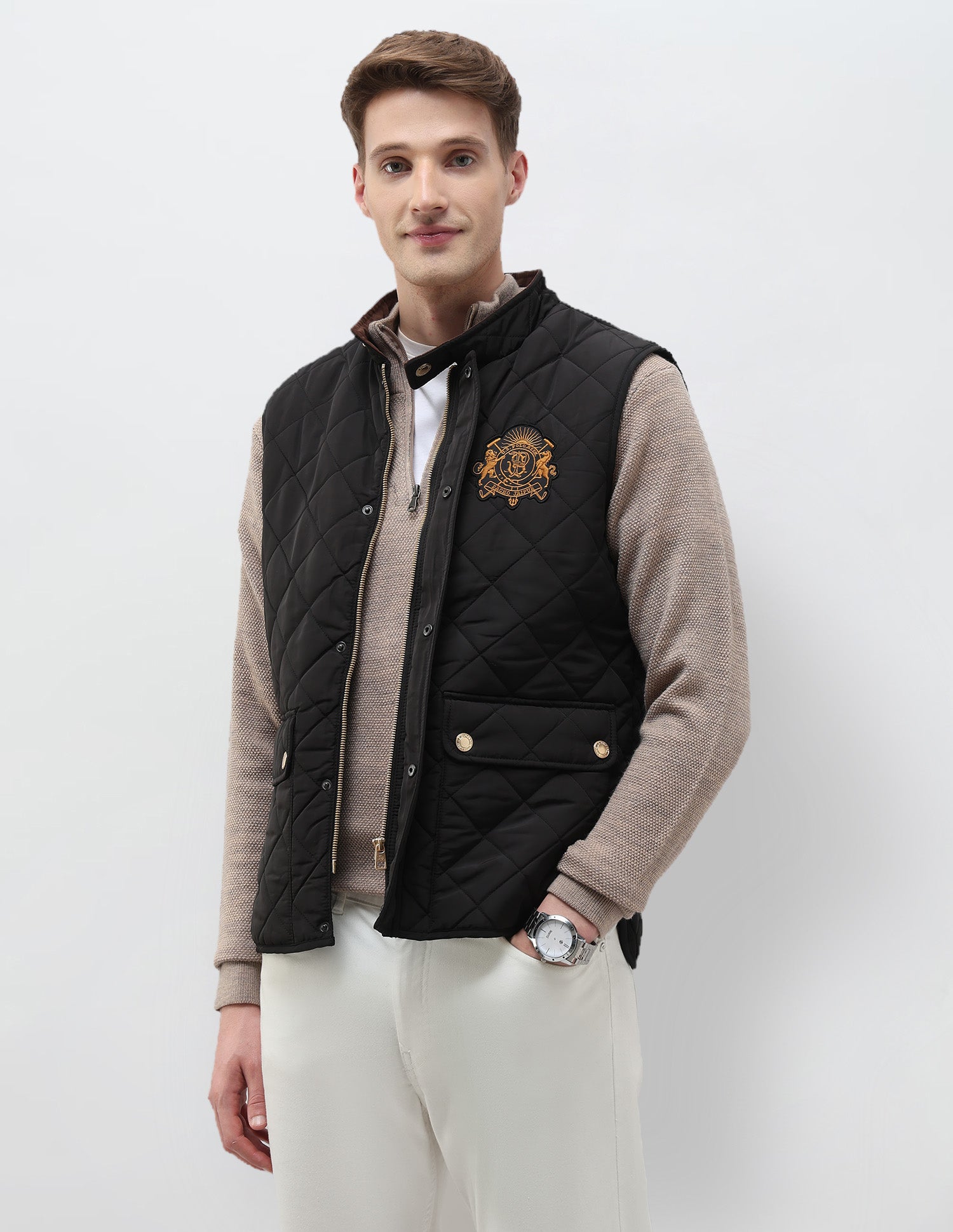 High Neck Solid Quilted Jacket