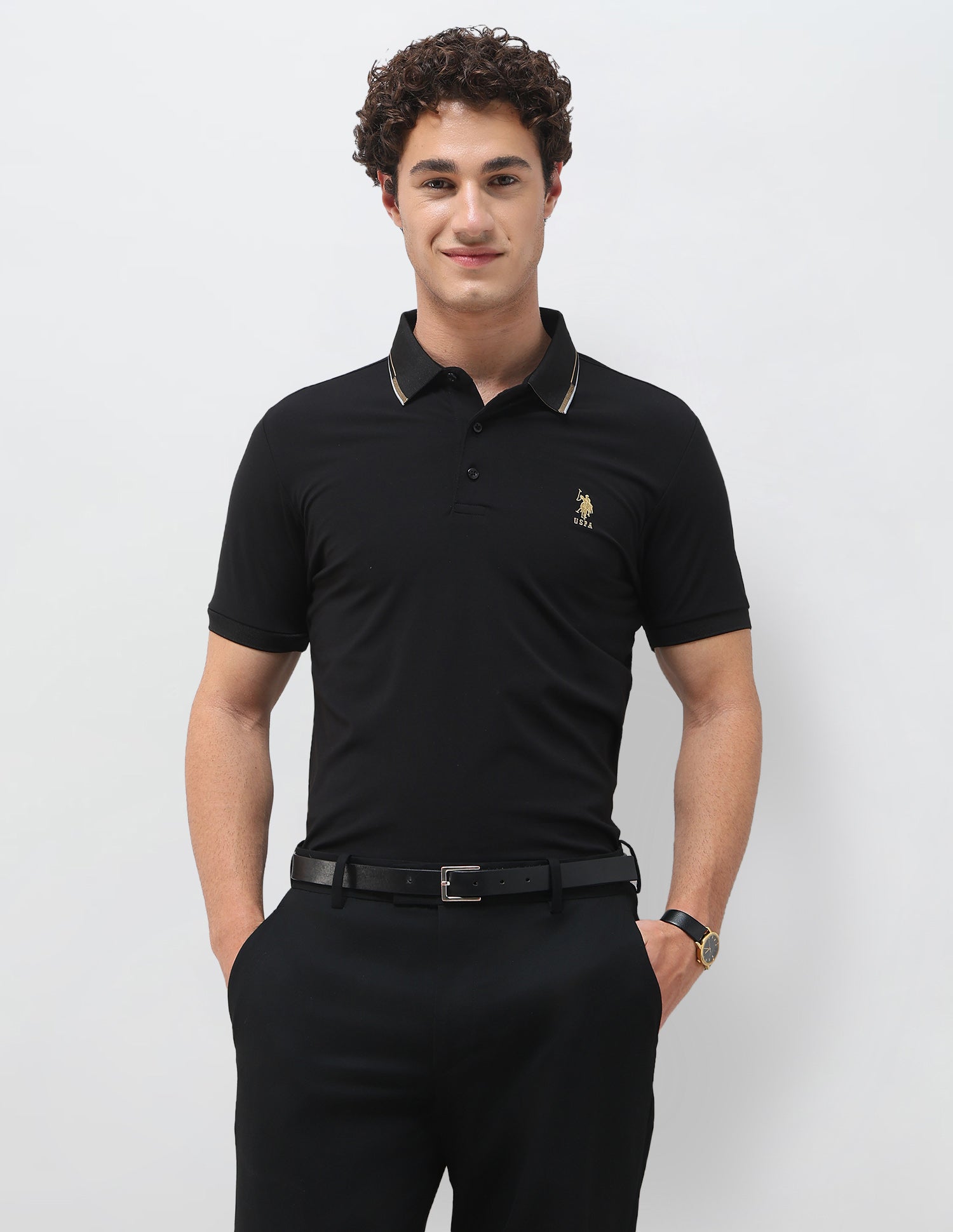 Solid Slim Fit Polo Shirt Black - U.S. Polo Assn. India | Large