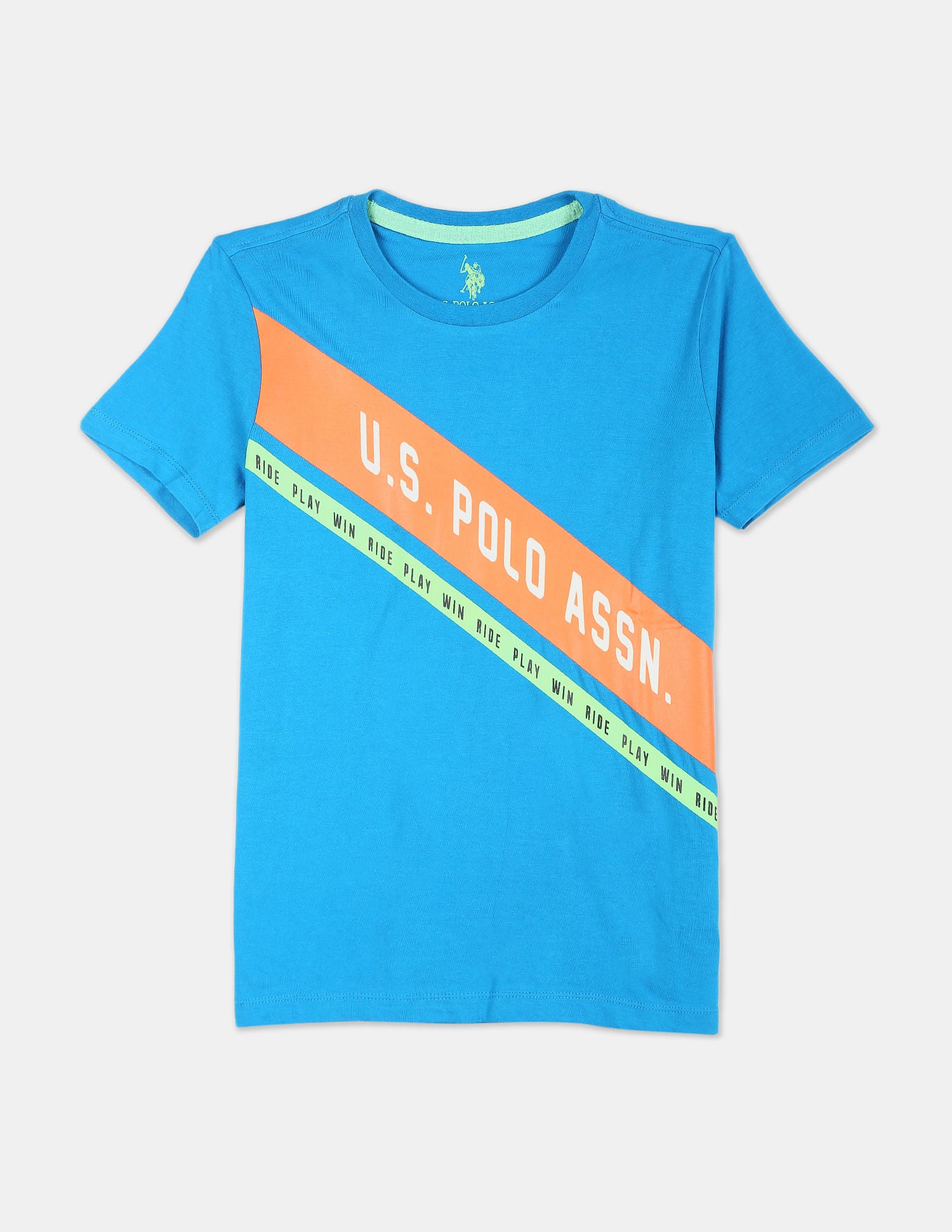 Ribbed Crew Neck Brand Print T-Shirt