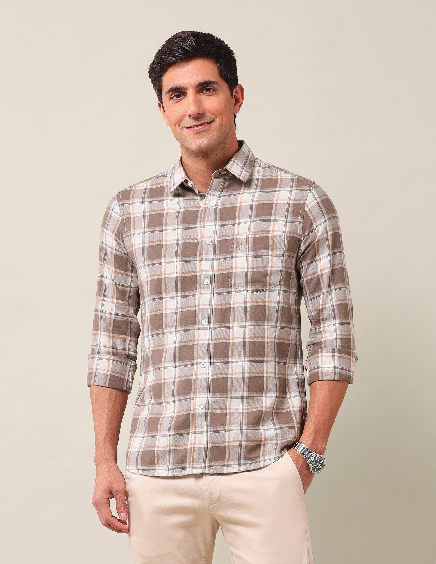 Gun Club Checked Pure Cotton Shirt Khaki - U.S. Polo Assn. India | Large