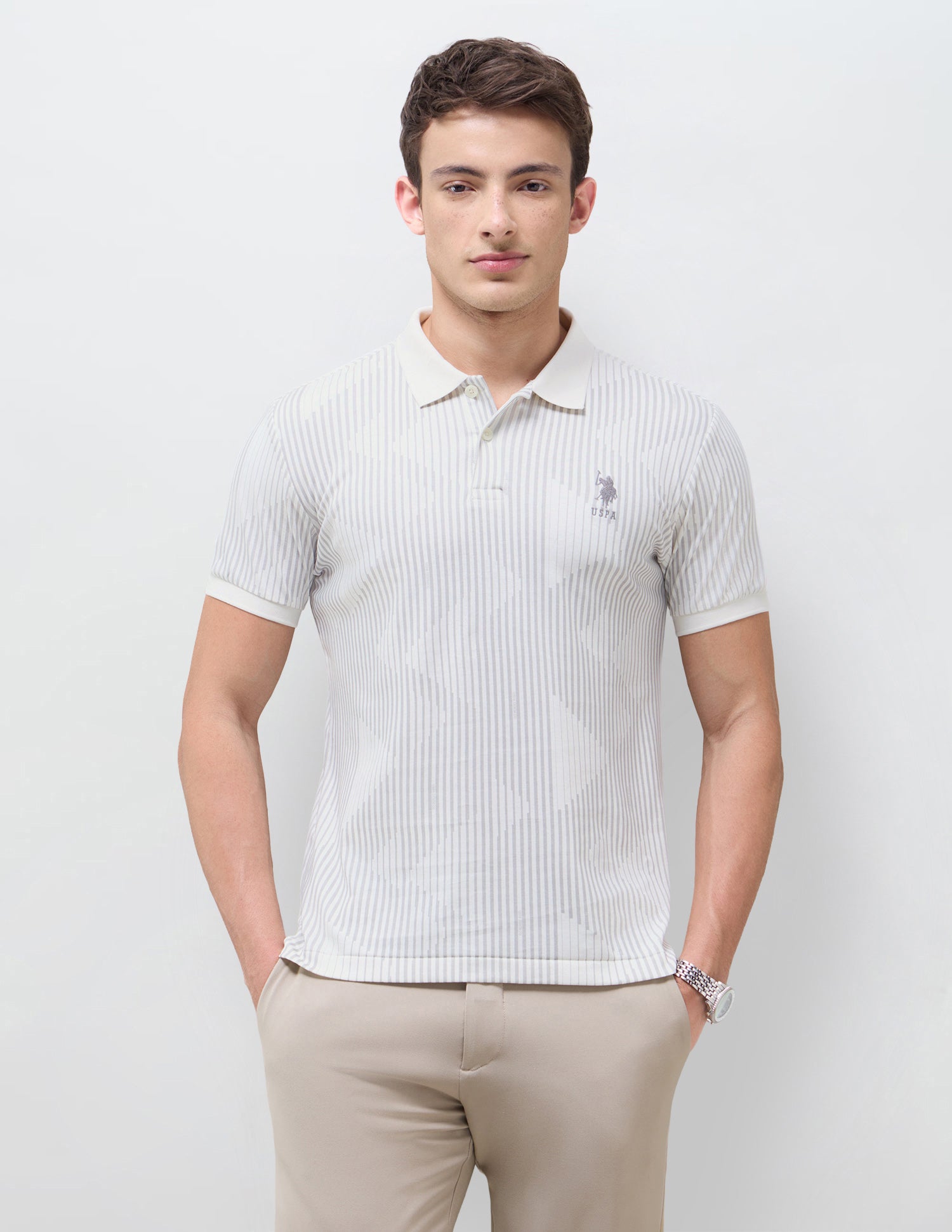 Vertical Striped Slim Fit Polo Shirt Grey - U.S. Polo Assn. India | Large