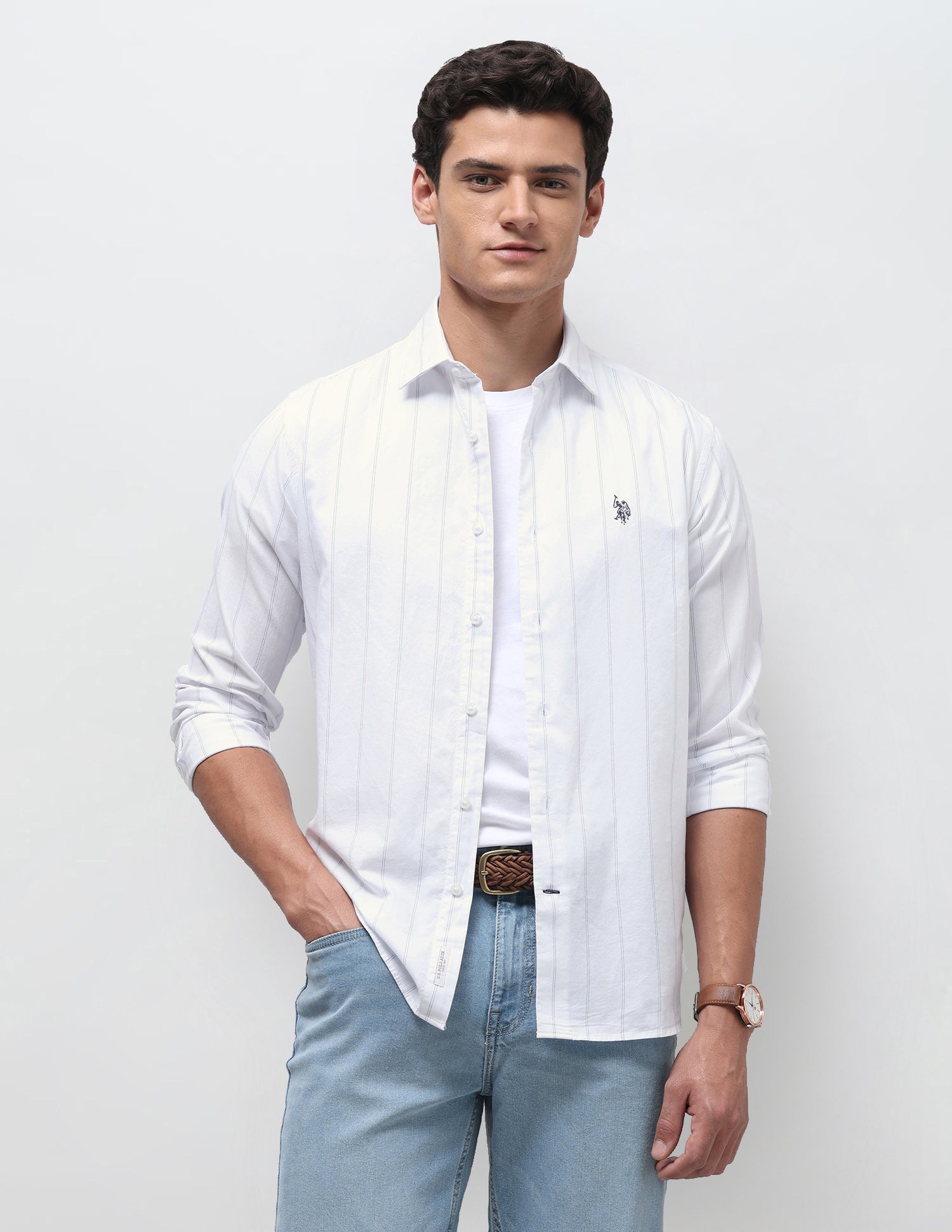 Vertical Striped Regular Fit Shirt White - U.S. Polo Assn. India | Large