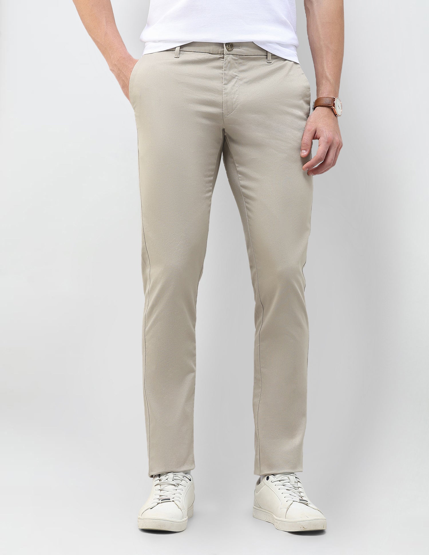 Denver Slim Fit Dobby Trousers Khaki - U.S. Polo Assn. India | Large