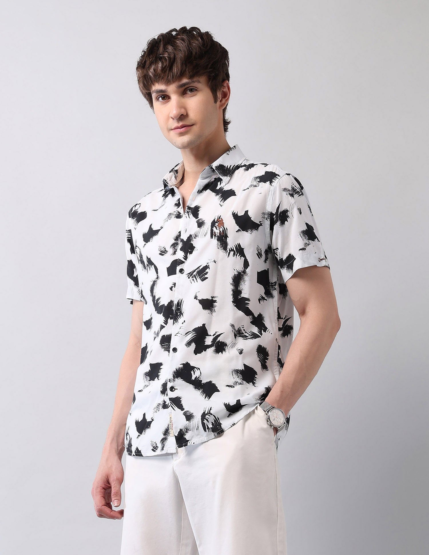 Abstract Printed Regular Fit Shirt White - U.S. Polo Assn. India | Large