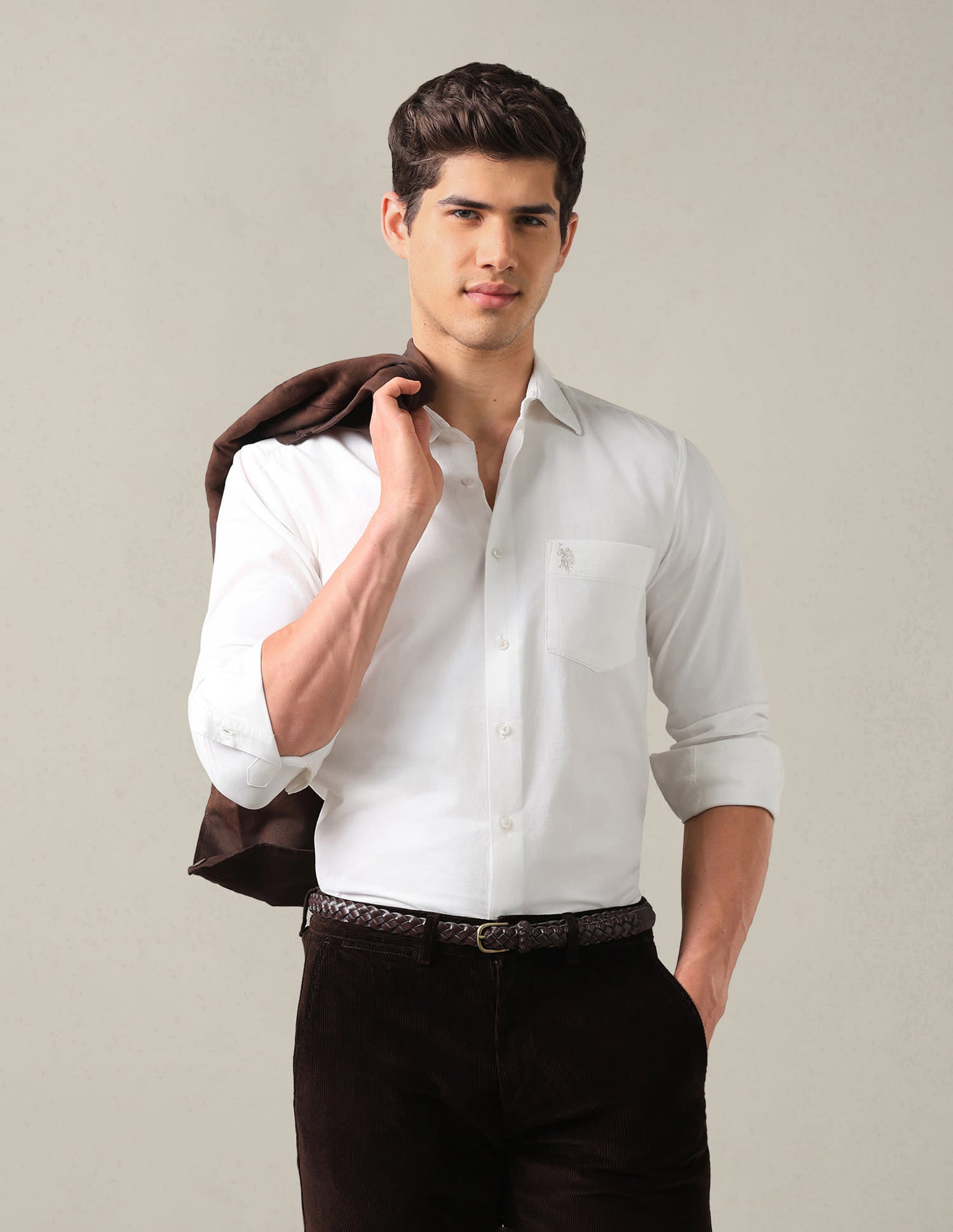 Tailored Fit Corduroy Shirt White - U.S. Polo Assn. India | Large