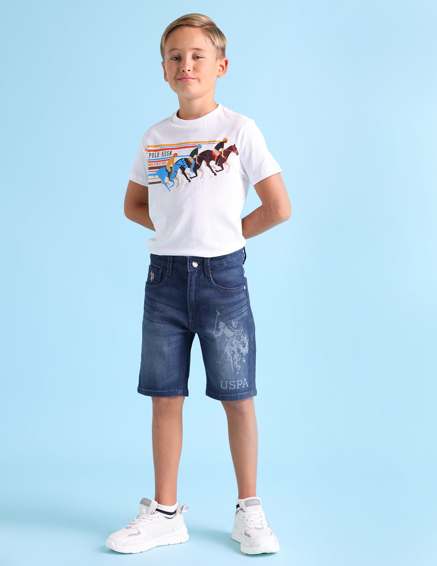 Boys Stone Wash Shorts Blue - U.S. Polo Assn. India | Large