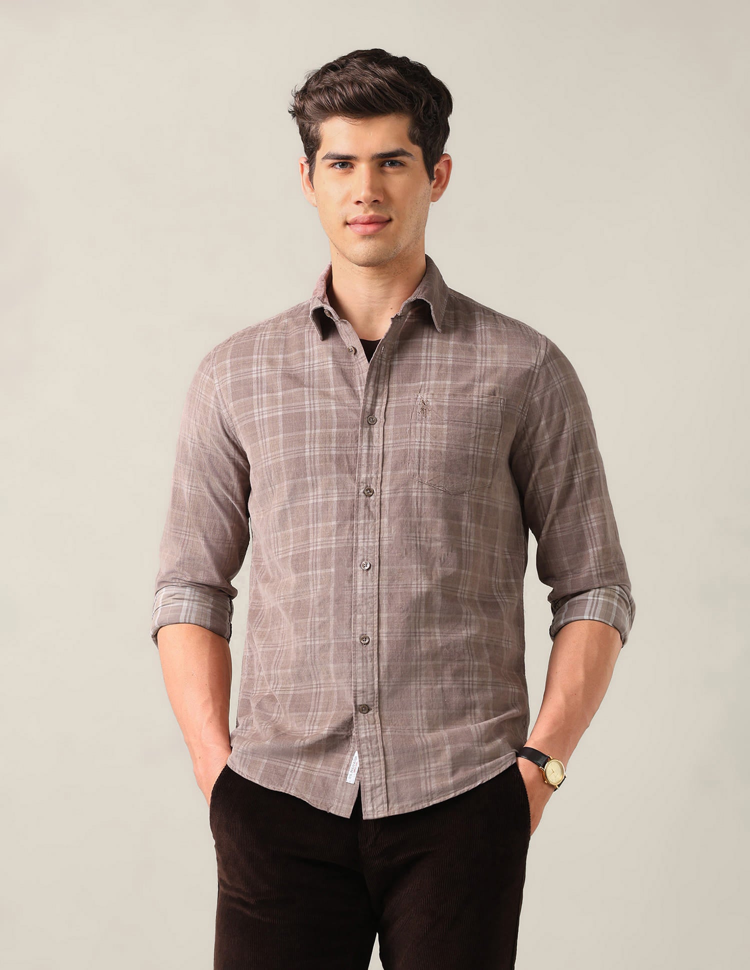 Tailored Fit Corduroy Shirt Brown - U.S. Polo Assn. India | Large
