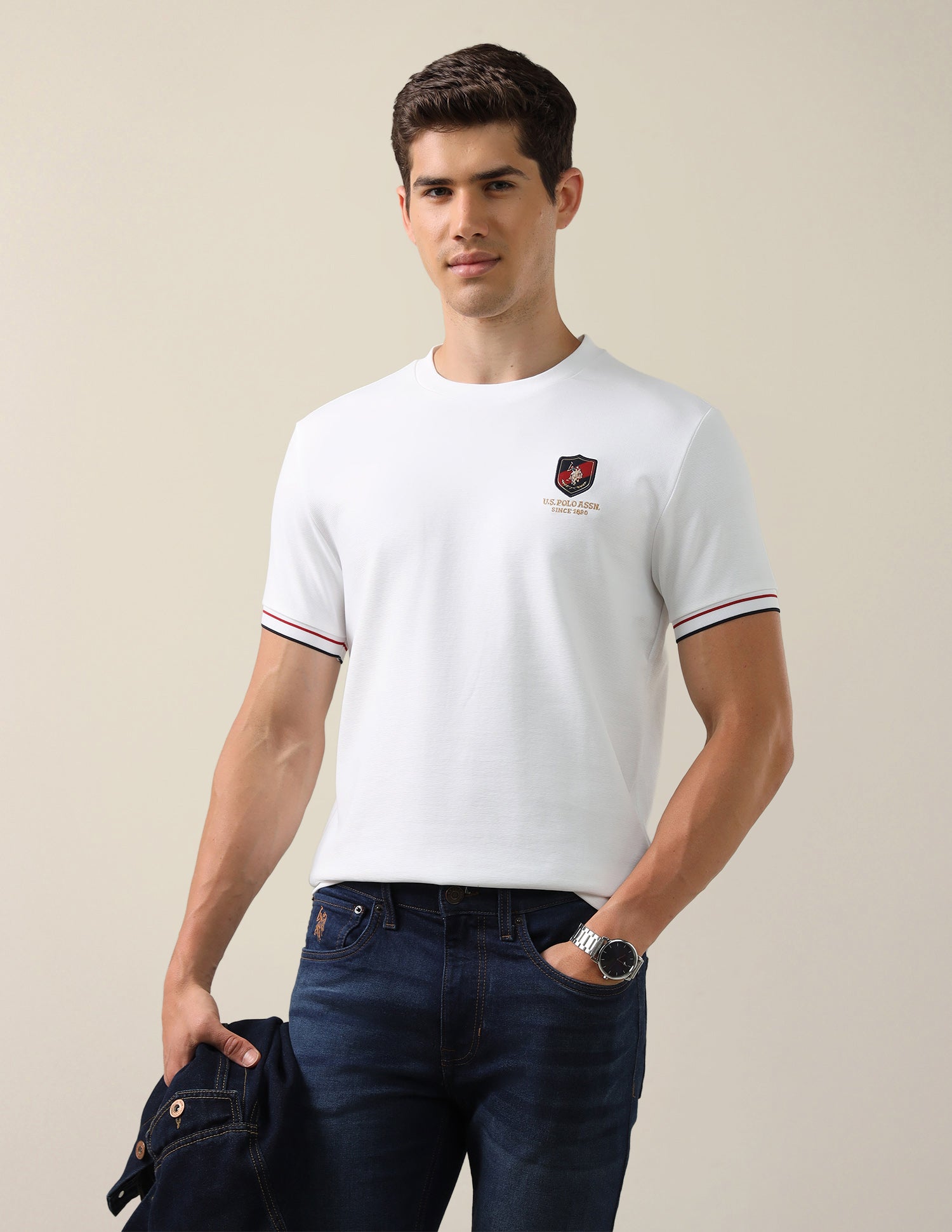 Solid Slim Fit T-Shirt White - U.S. Polo Assn. India | Large