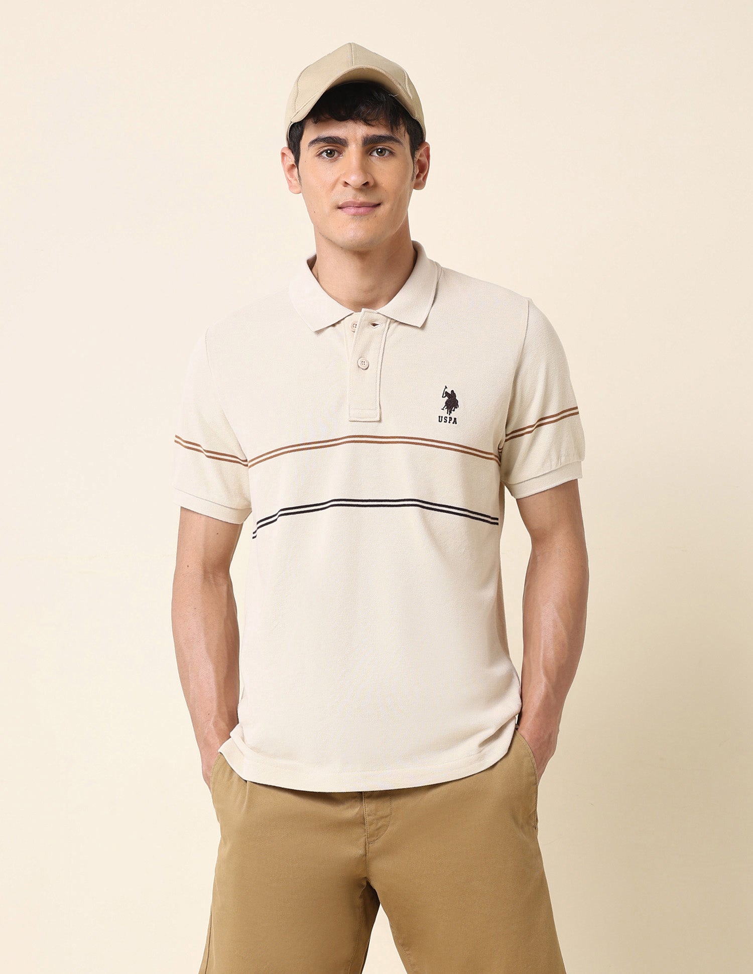 Horizontal Striped Classic Polo Shirt Beige - U.S. Polo Assn. India | Large