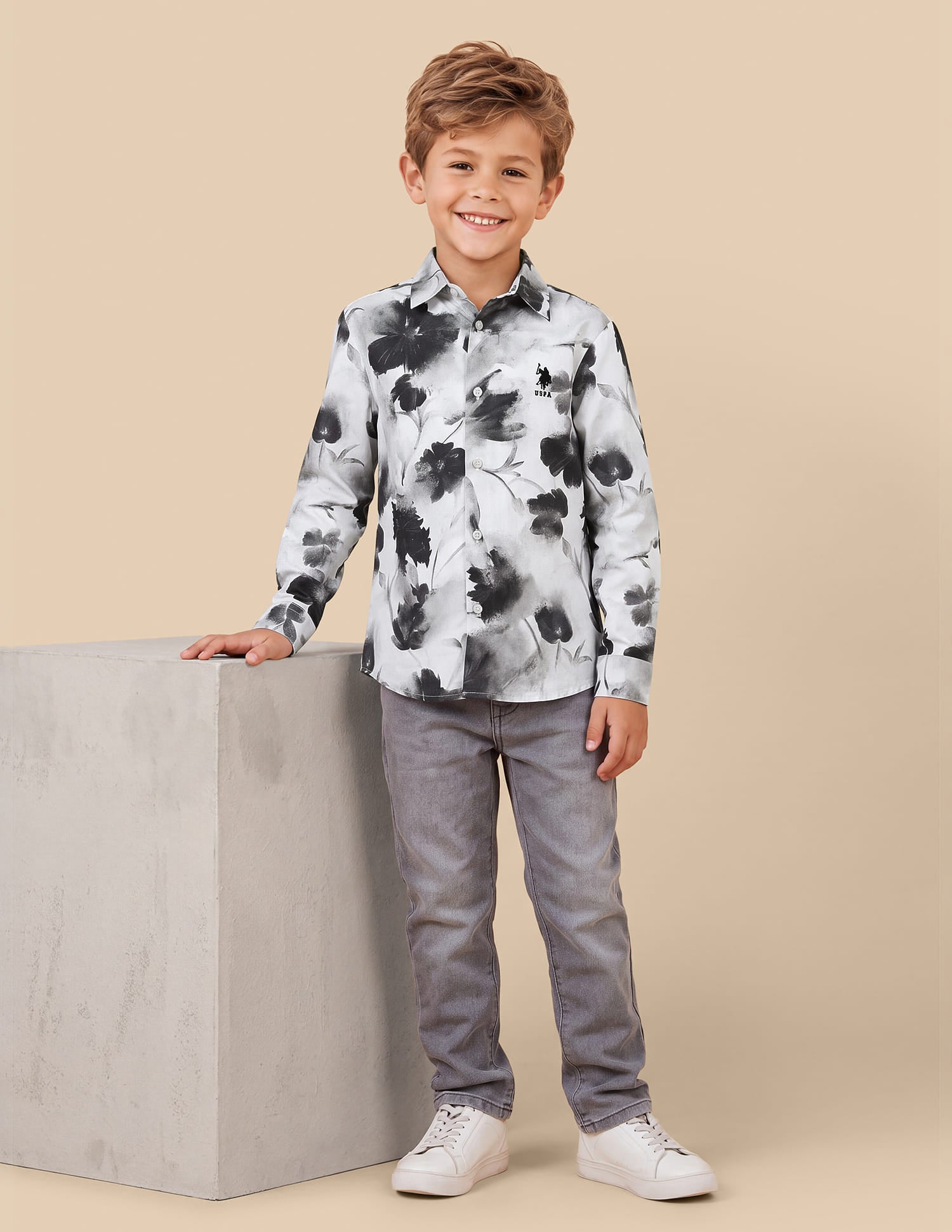 Floral Printed Satin Shirt White - U.S. Polo Assn. India | Large