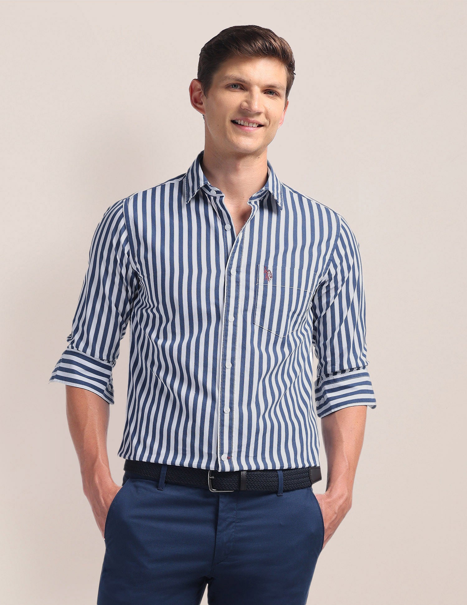 Pure Cotton Stripes Shirt Blue - U.S. Polo Assn. India | Large