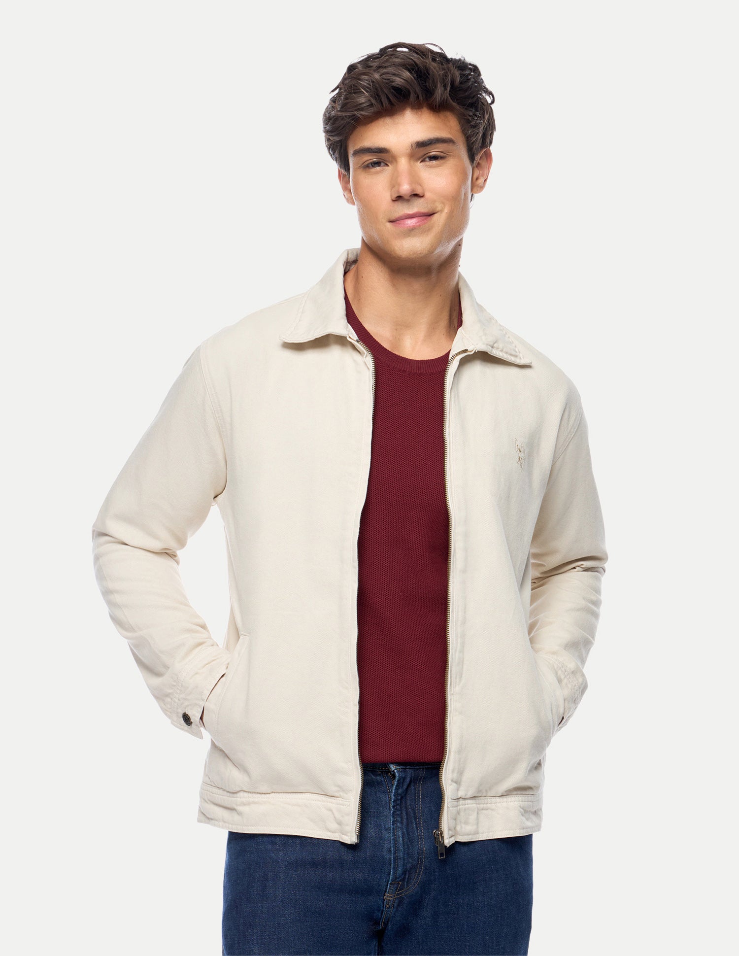 Solid Regular Fit Jacket Ecru - U.S. Polo Assn. India | Large