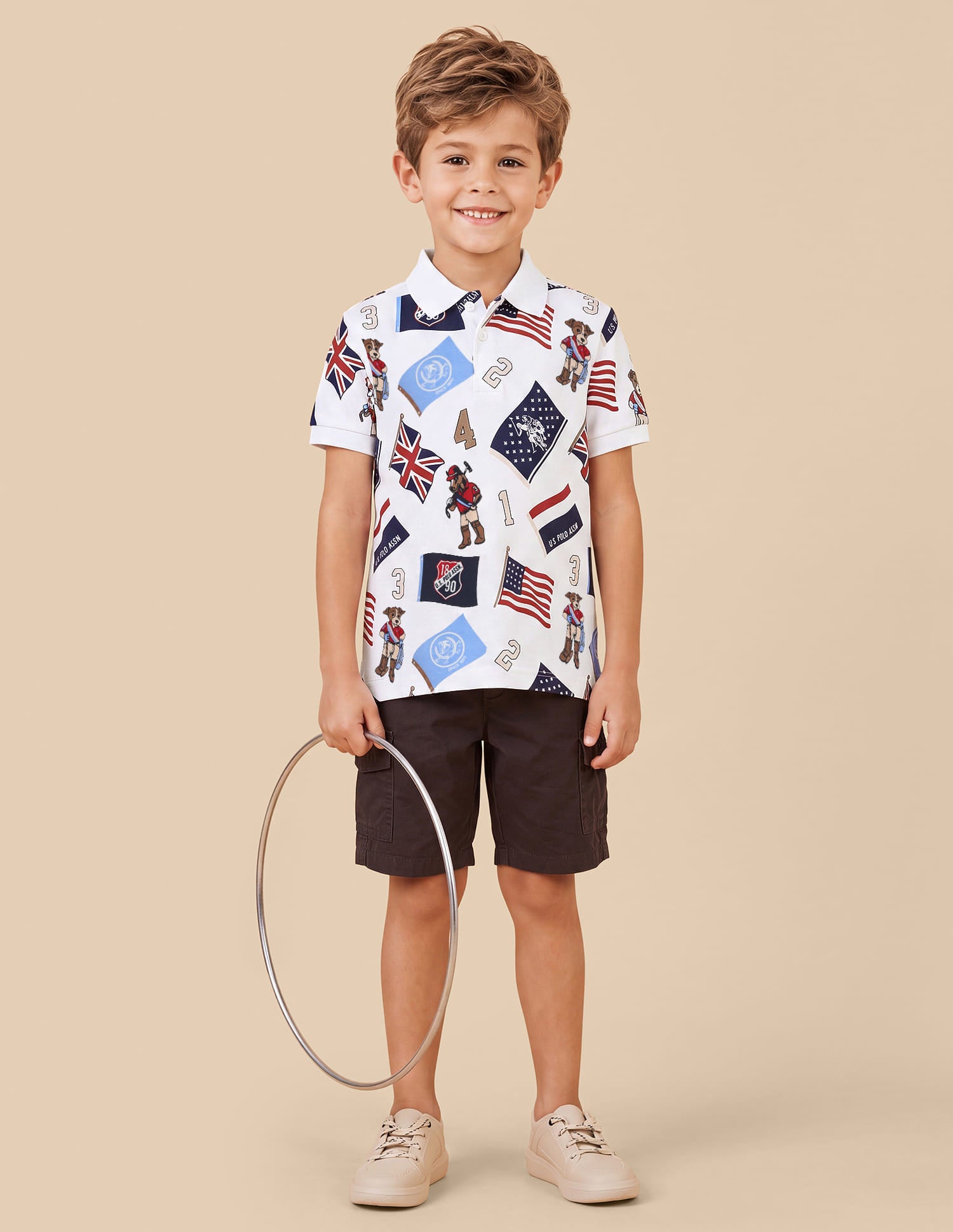 Graphic Brand Printed Regular Fit Polo Shirt Off White - U.S. Polo Assn. India | Large
