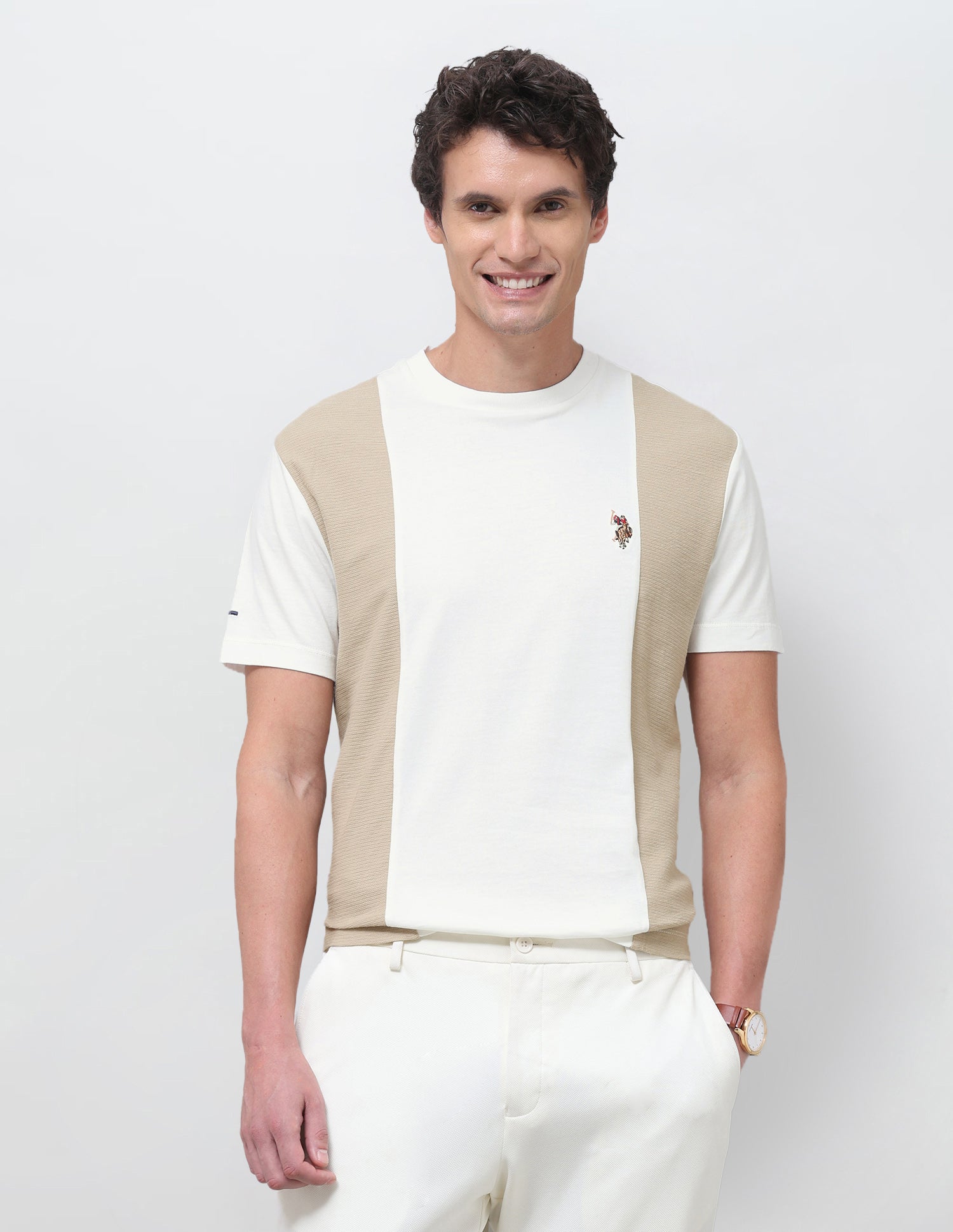 Colourblocked Slim Fit T-Shirt Ivory - U.S. Polo Assn. India | Large