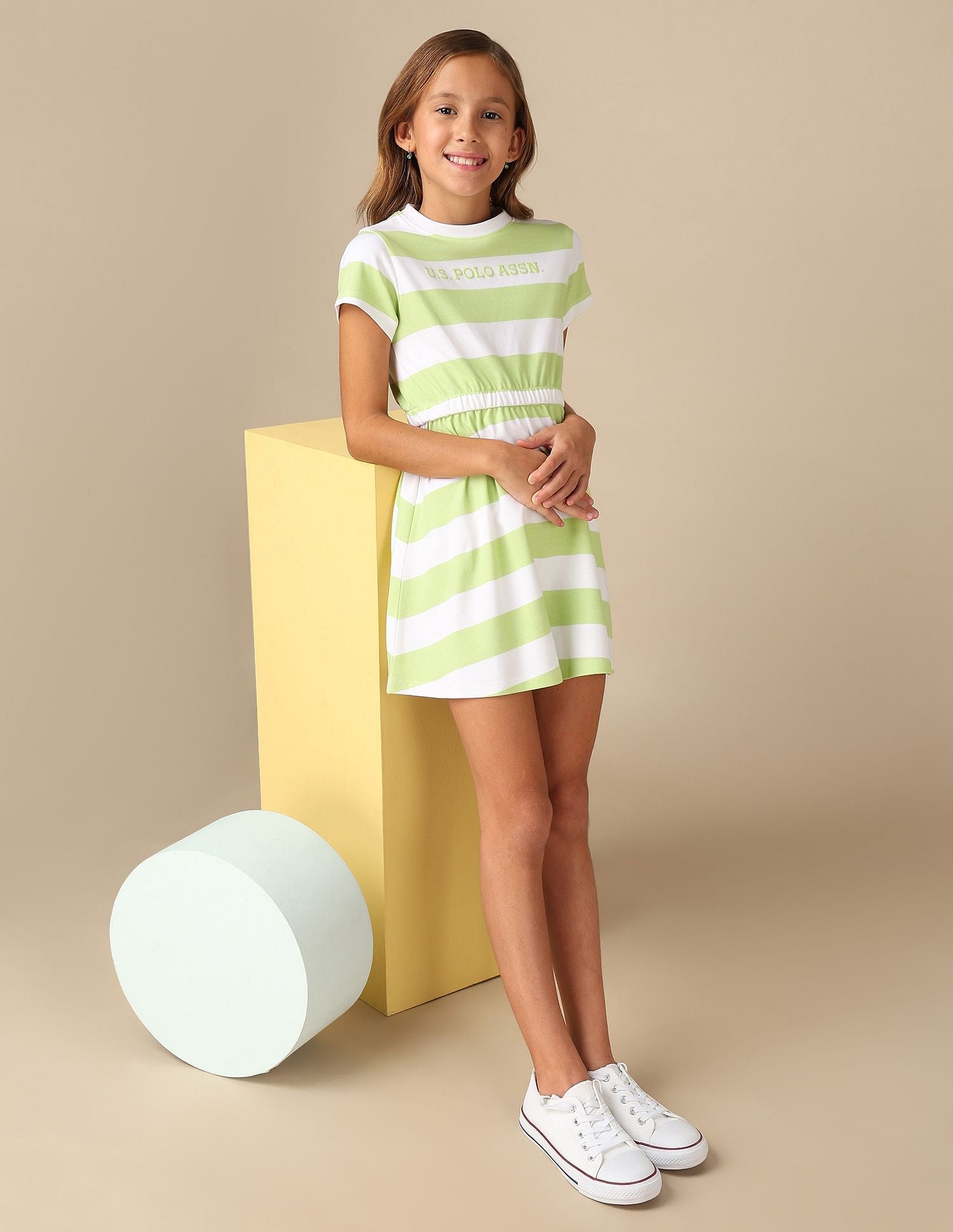 Girls Striped Fit And Flare Dress
