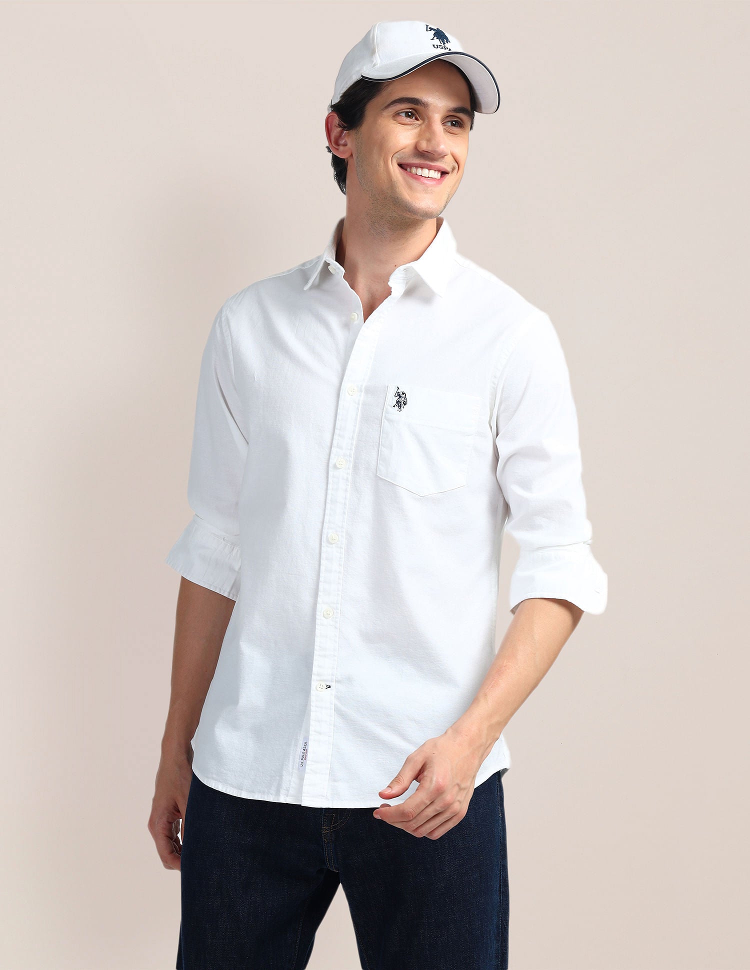 Solid Dobby Shirt White - U.S. Polo Assn. India | Large