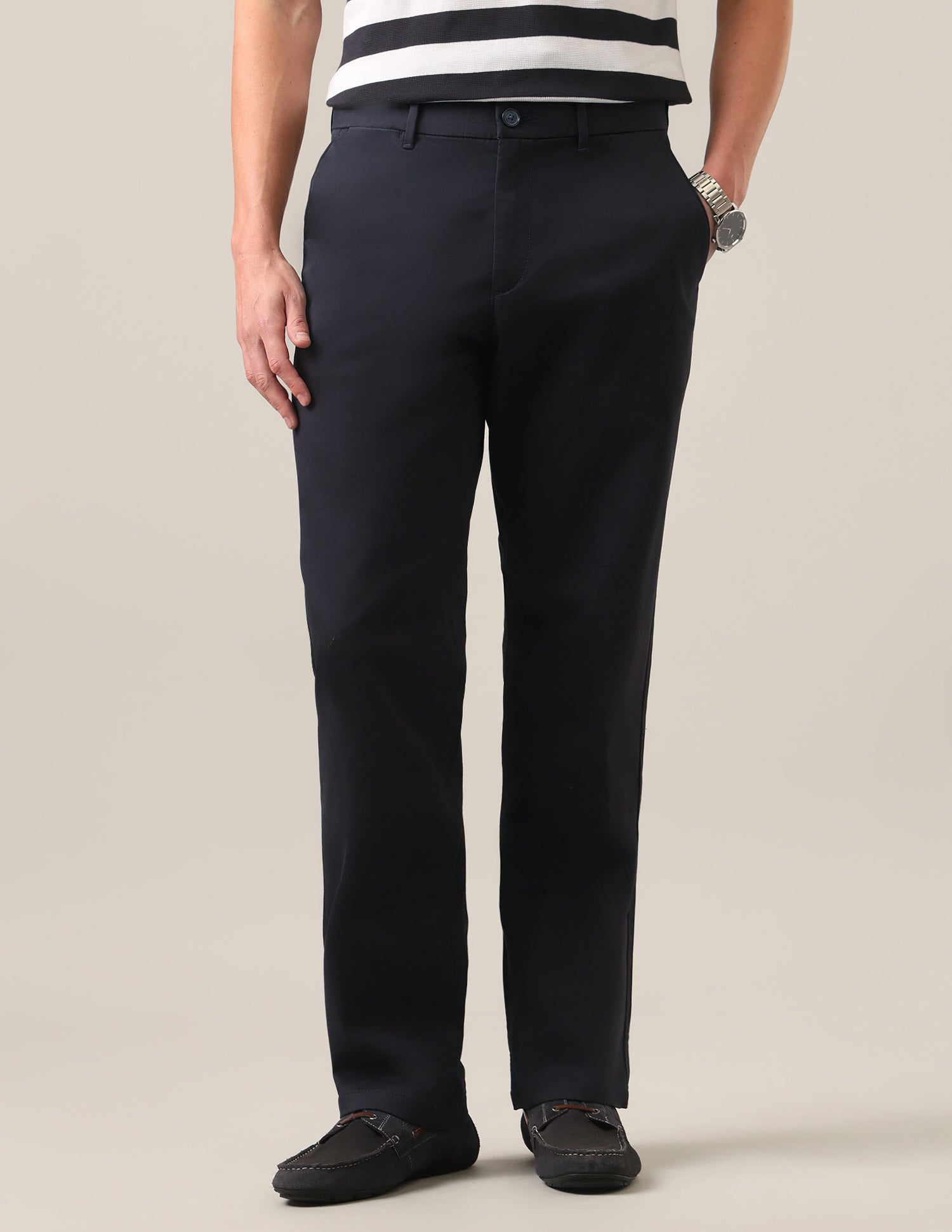 Riley Straight Fit Satin Trousers Navy - U.S. Polo Assn. India | Large