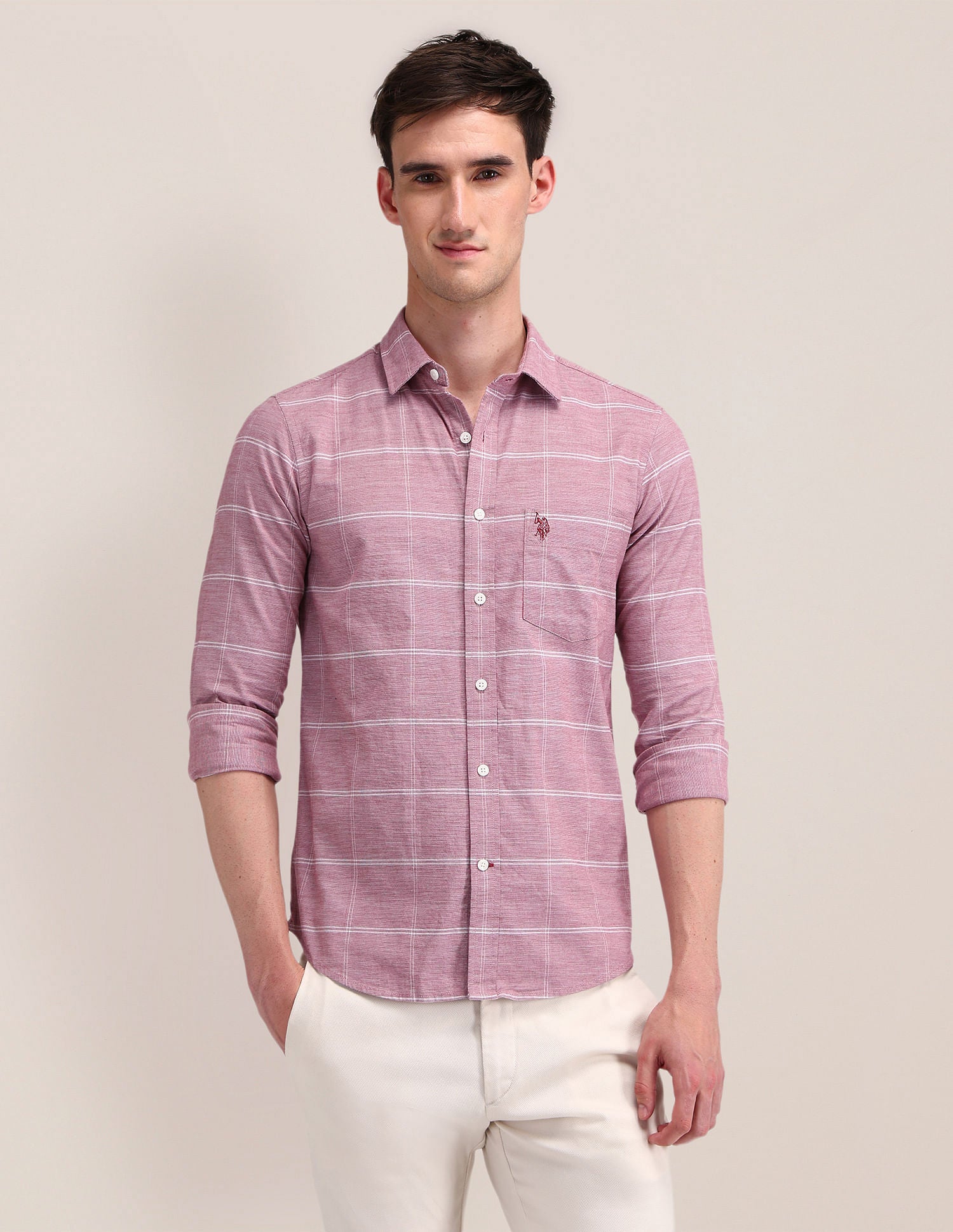 Tailored Fit Checked Shirt Red - U.S. Polo Assn. India | Large
