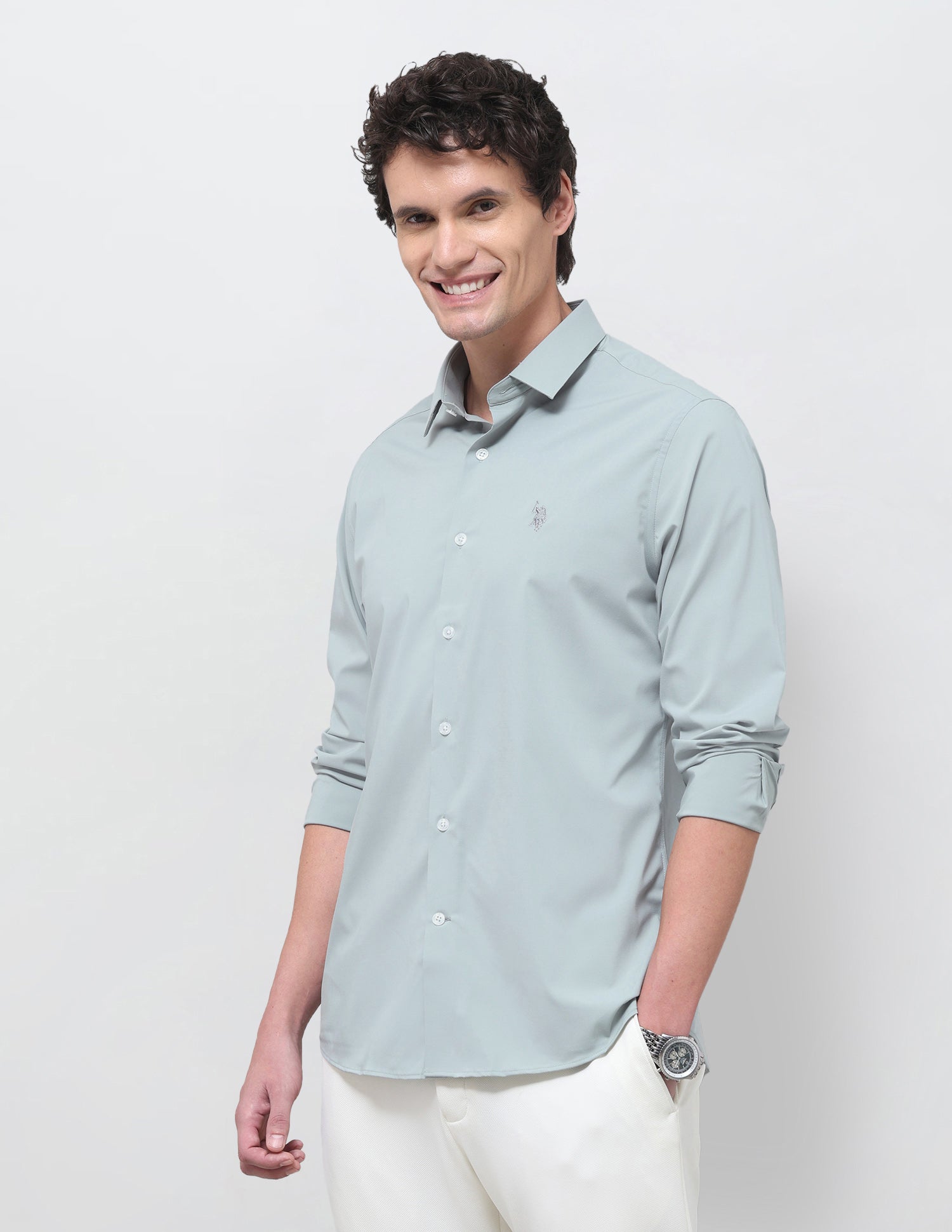 Solid Regular Fit Shirt Light Green - U.S. Polo Assn. India | Large