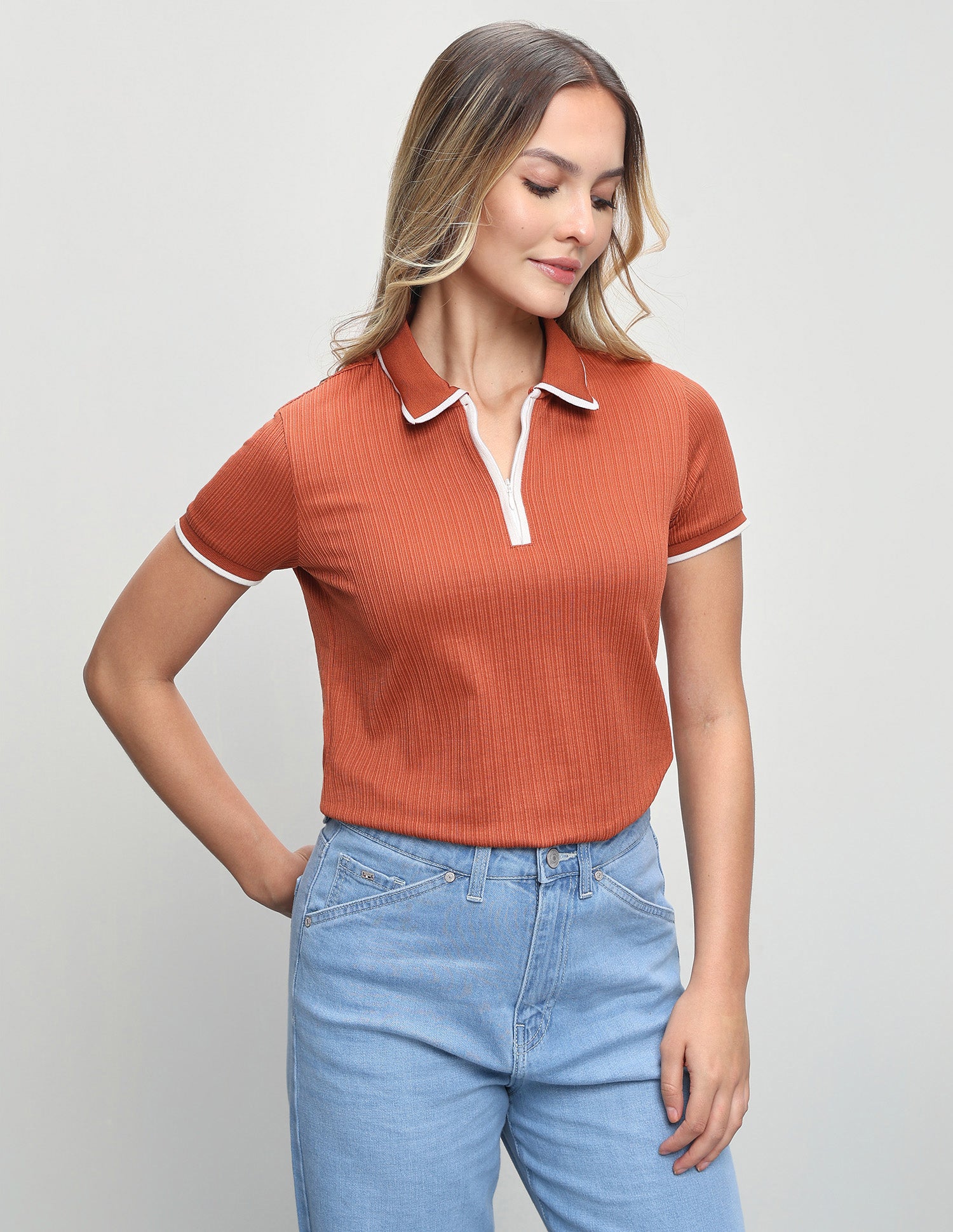 Textured Vertical Striped Regular Fit Polo Shirt Rust - U.S. Polo Assn. India | Large