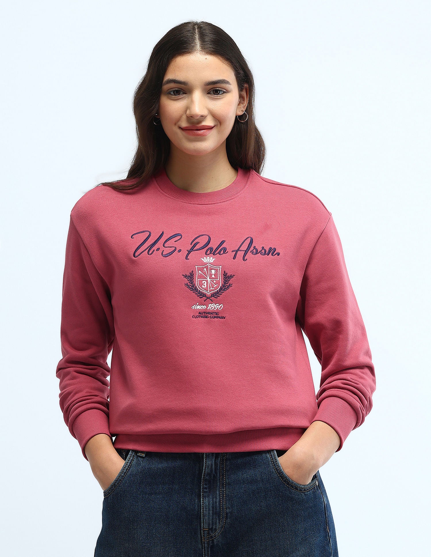 Brand Printed Regular Fit Sweatshirt Pink - U.S. Polo Assn. India | Large