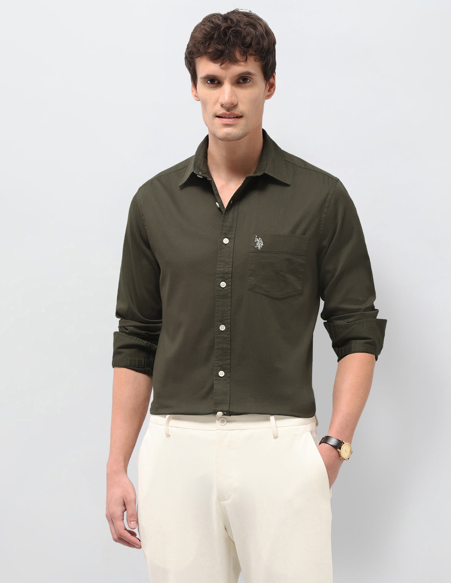 Solid Tailored Fit Shirt Green - U.S. Polo Assn. India | Large