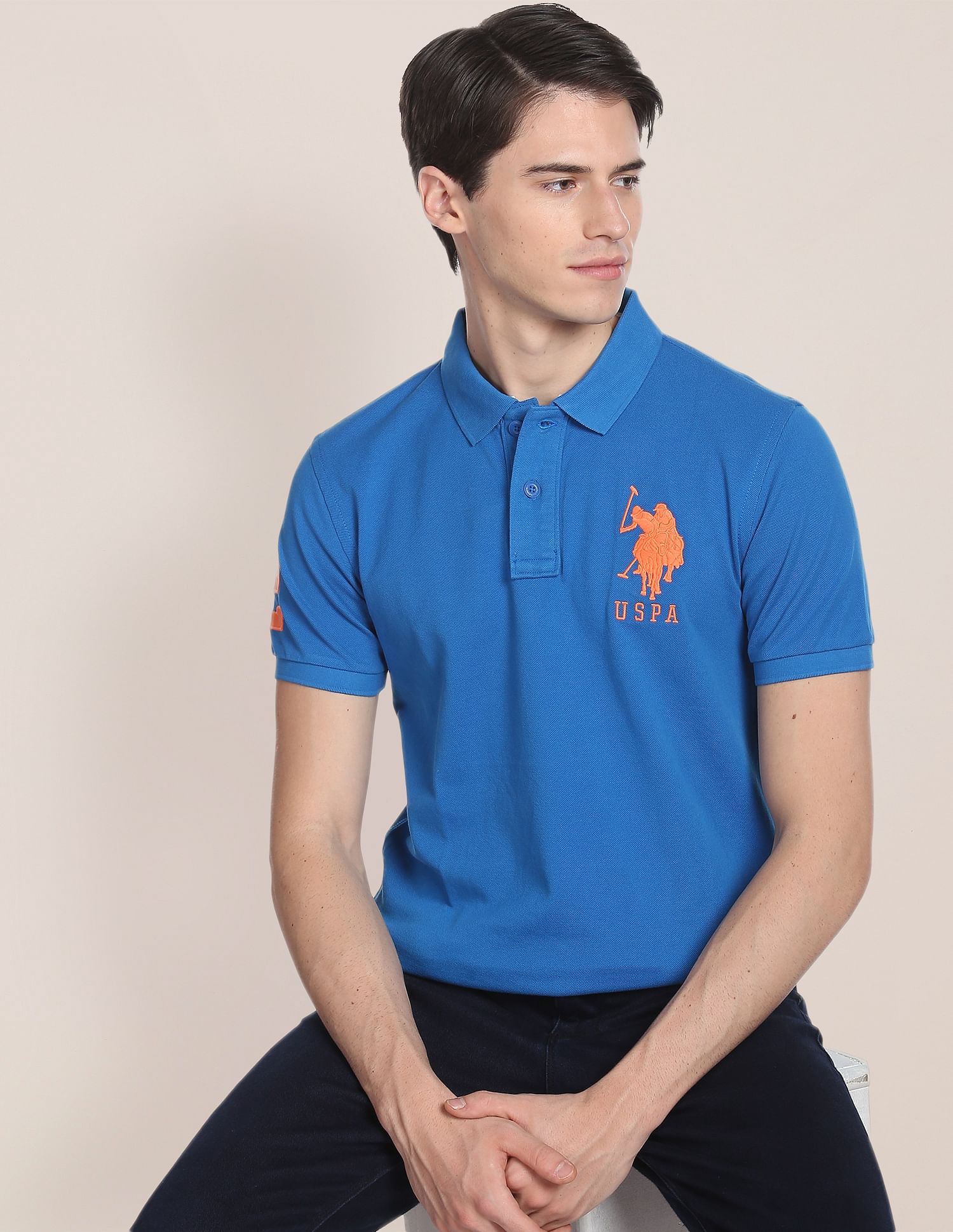 Compact Cotton Logo Polo Shirt Dark Blue - U.S. Polo Assn. India | Large