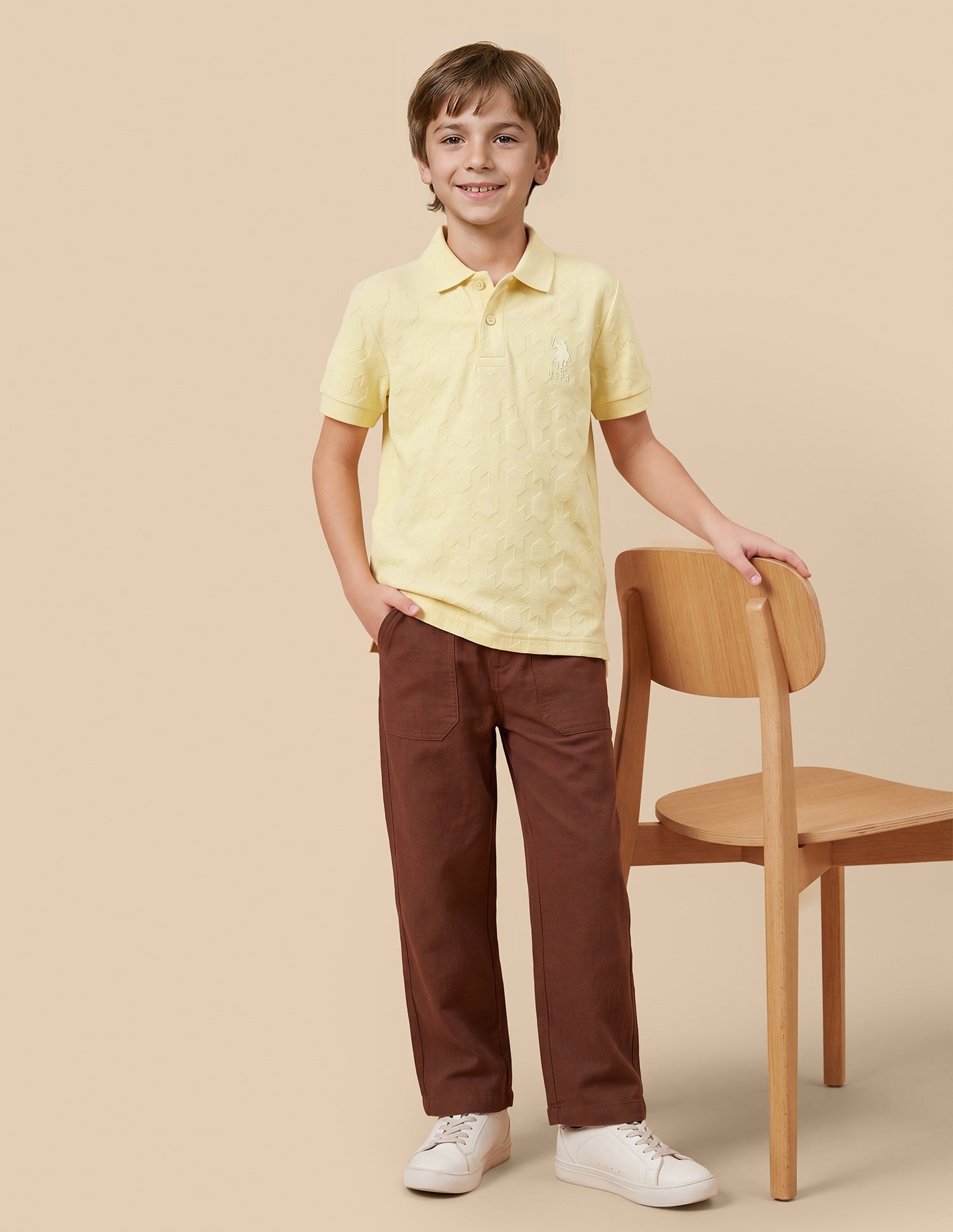 Geometric Self Design Regular Fit Polo Shirt Light Yellow - U.S. Polo Assn. India | Large