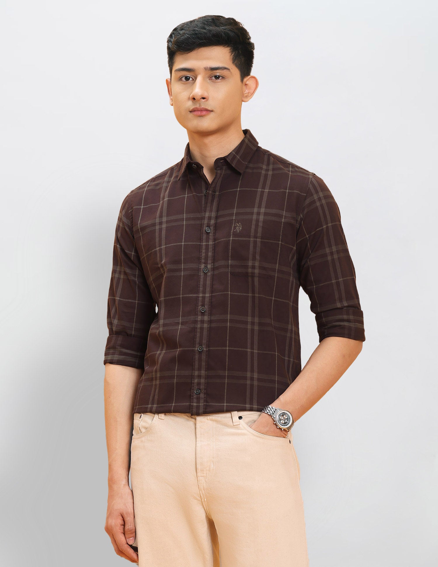 Grid Tattersall Checked Pure Cotton Shirt