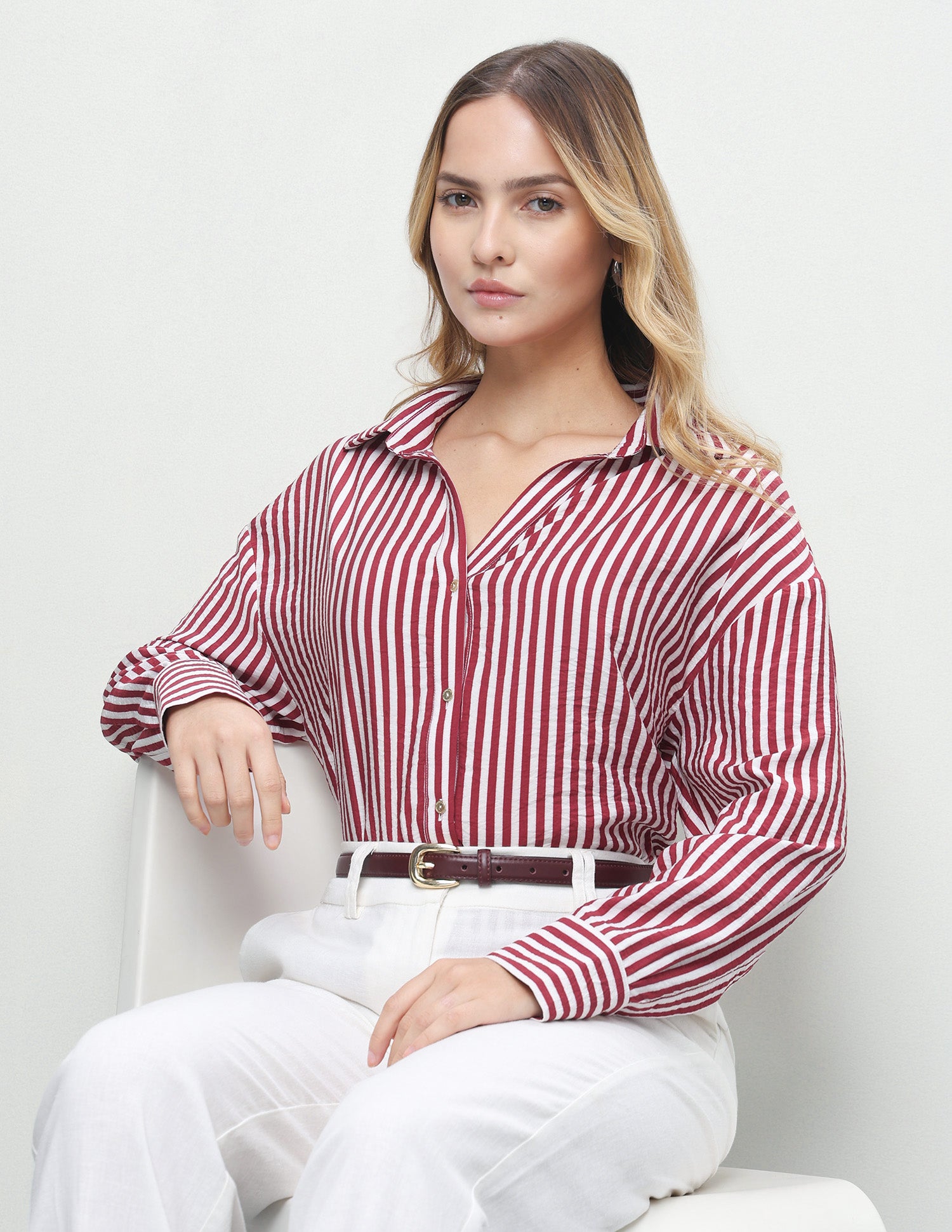 Vertical Striped Relaxed Fit Shirt Red - U.S. Polo Assn. India | Large