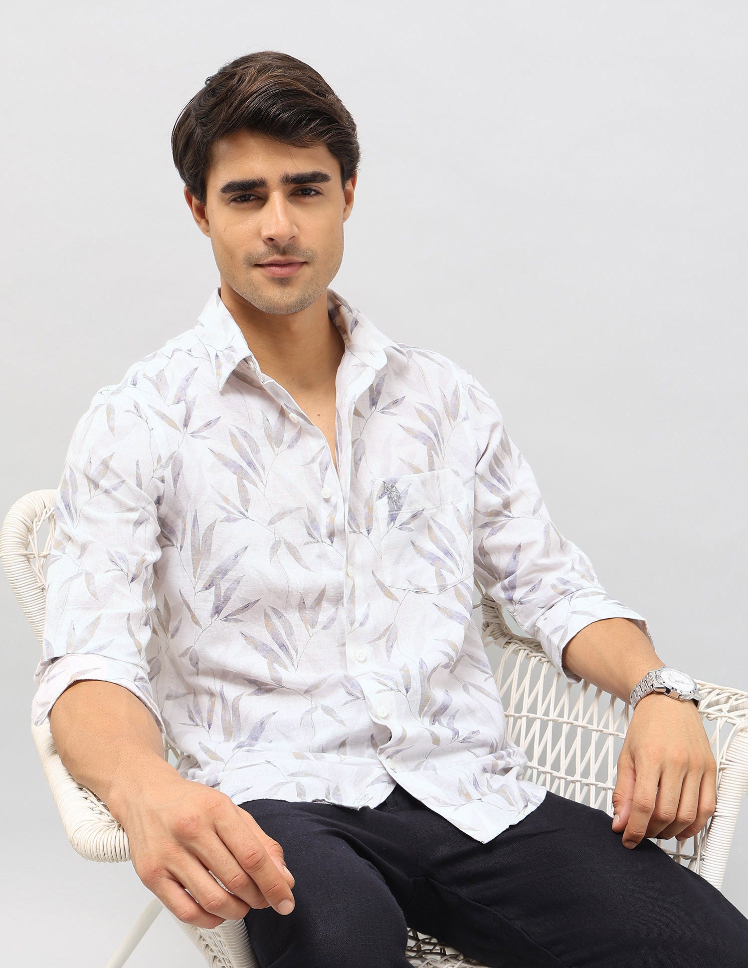 Tropical Printed Tailored Fit Shirt Grey - U.S. POLO ASSN. | Large