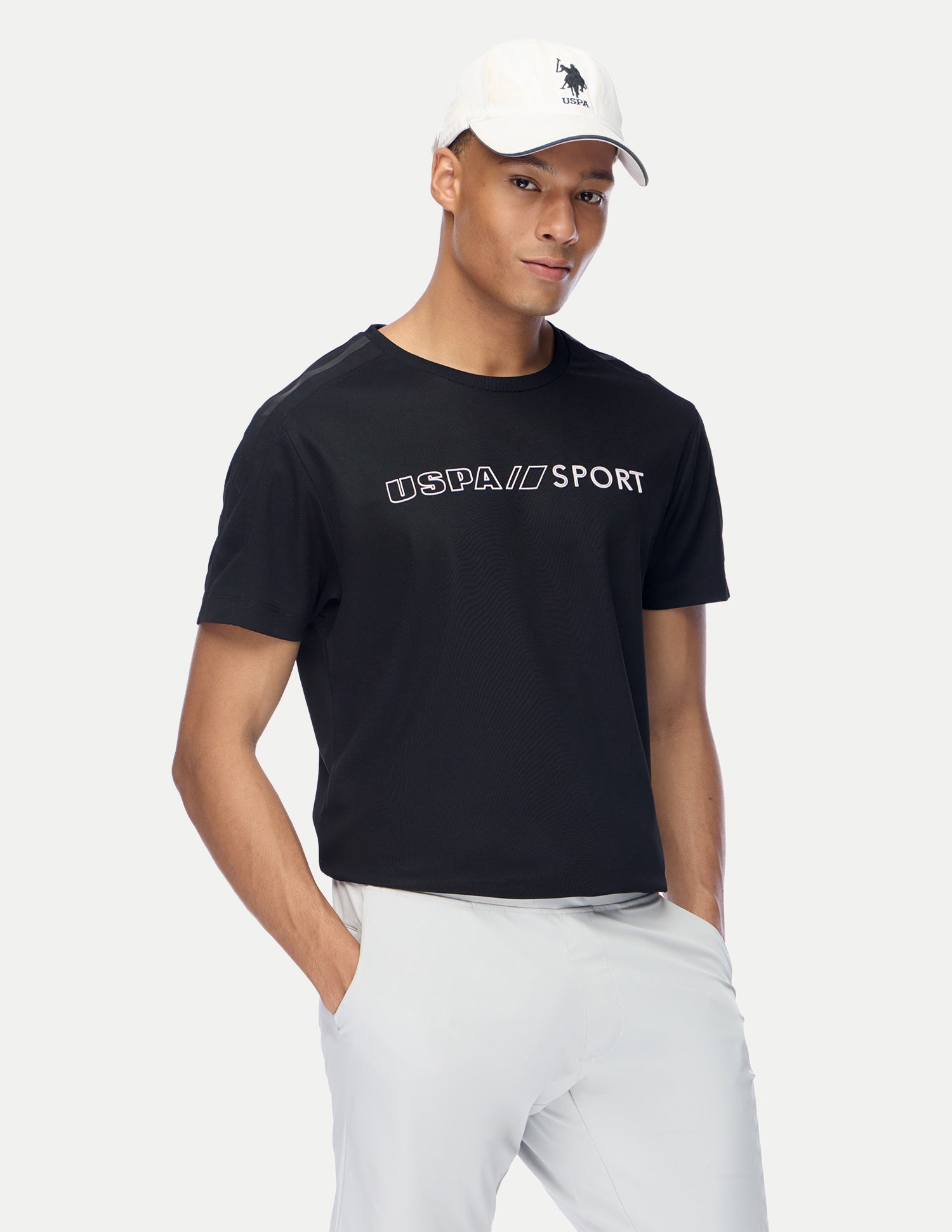 Brand Embossed Regular Fit Active T-Shirt Black - U.S. Polo Assn. India | Large