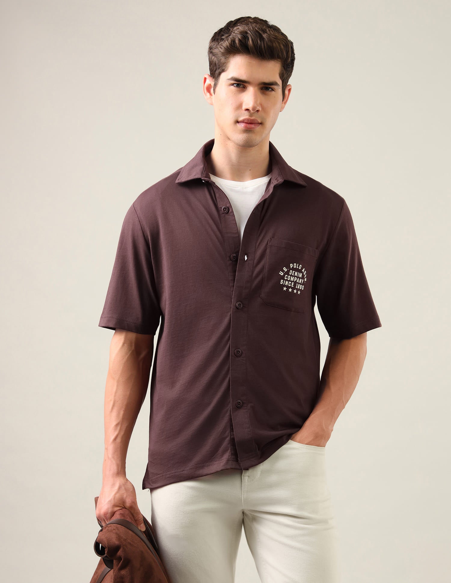 Typographic Brand Printed Knitted Shirt Red - U.S. Polo Assn. India | Large