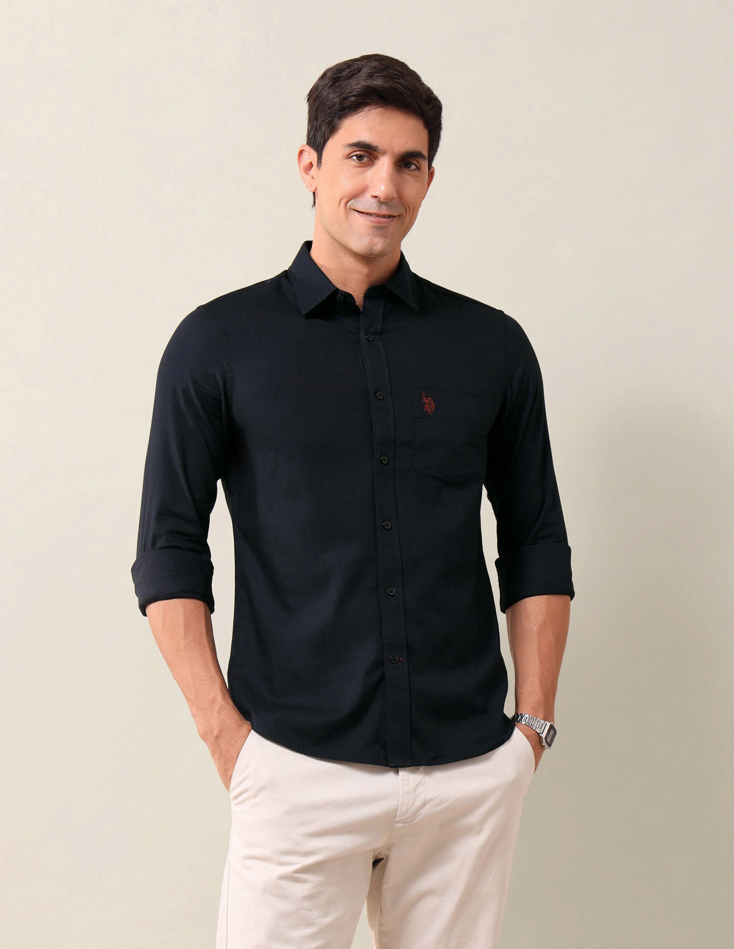 Tailored Fit Solid Shirt Navy - U.S. Polo Assn. India | Large