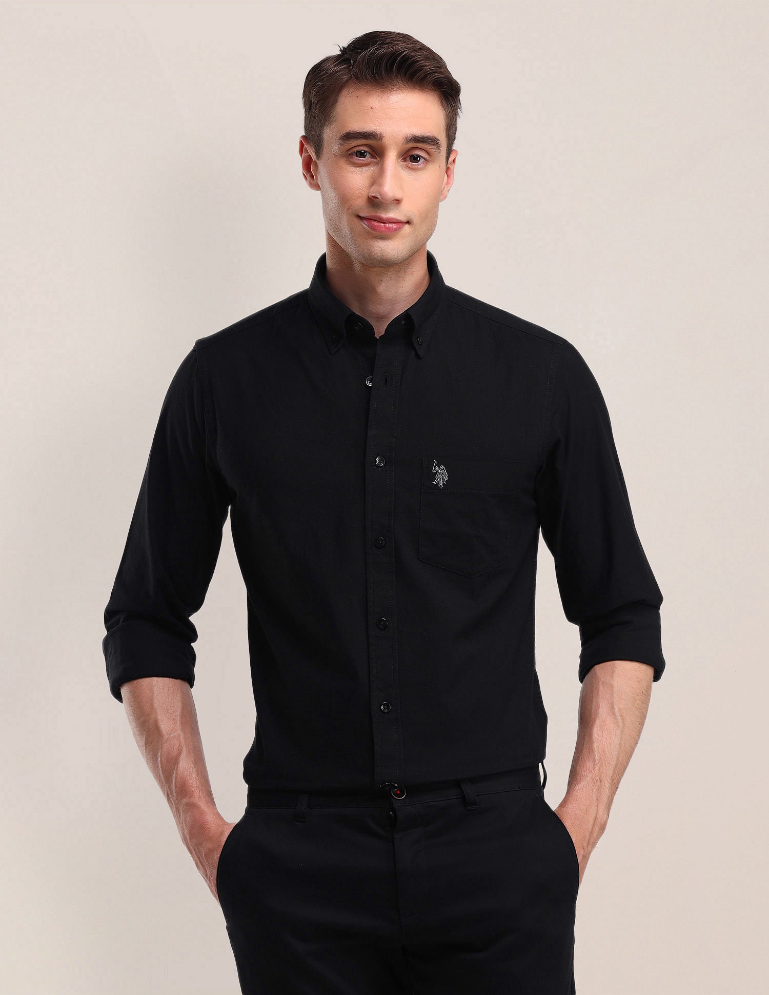 Tailored Fit Solid Shirt Black - U.S. Polo Assn. India | Large
